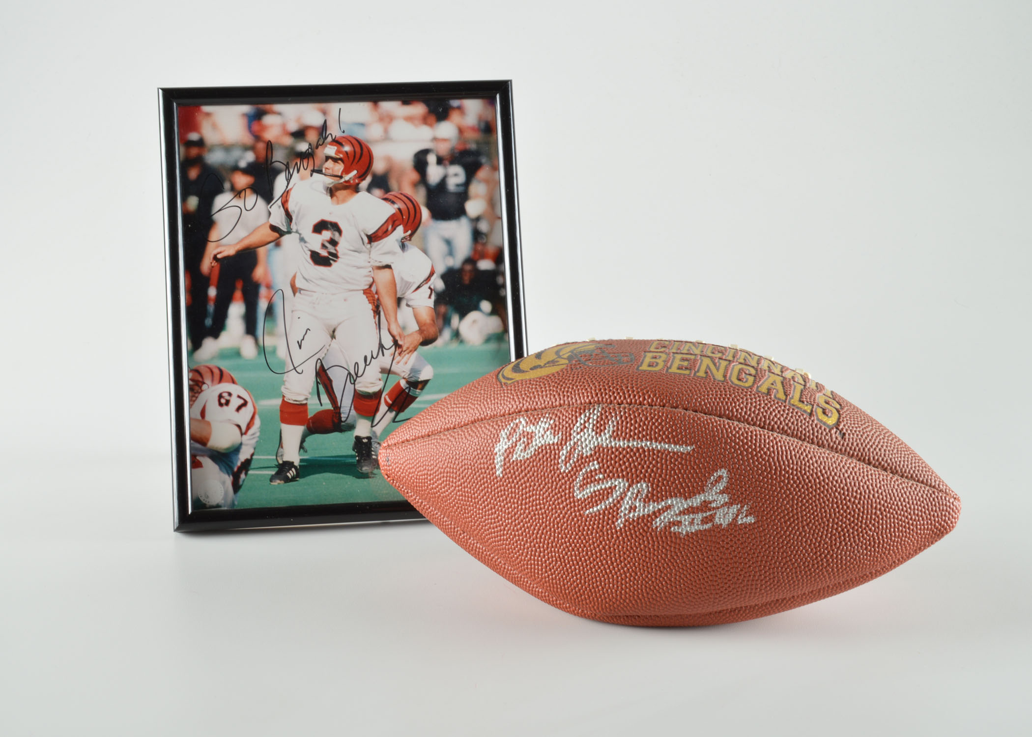 Pete Johnson Autographed Cincinnati Bengals Football & Jim Breech Signed Photo