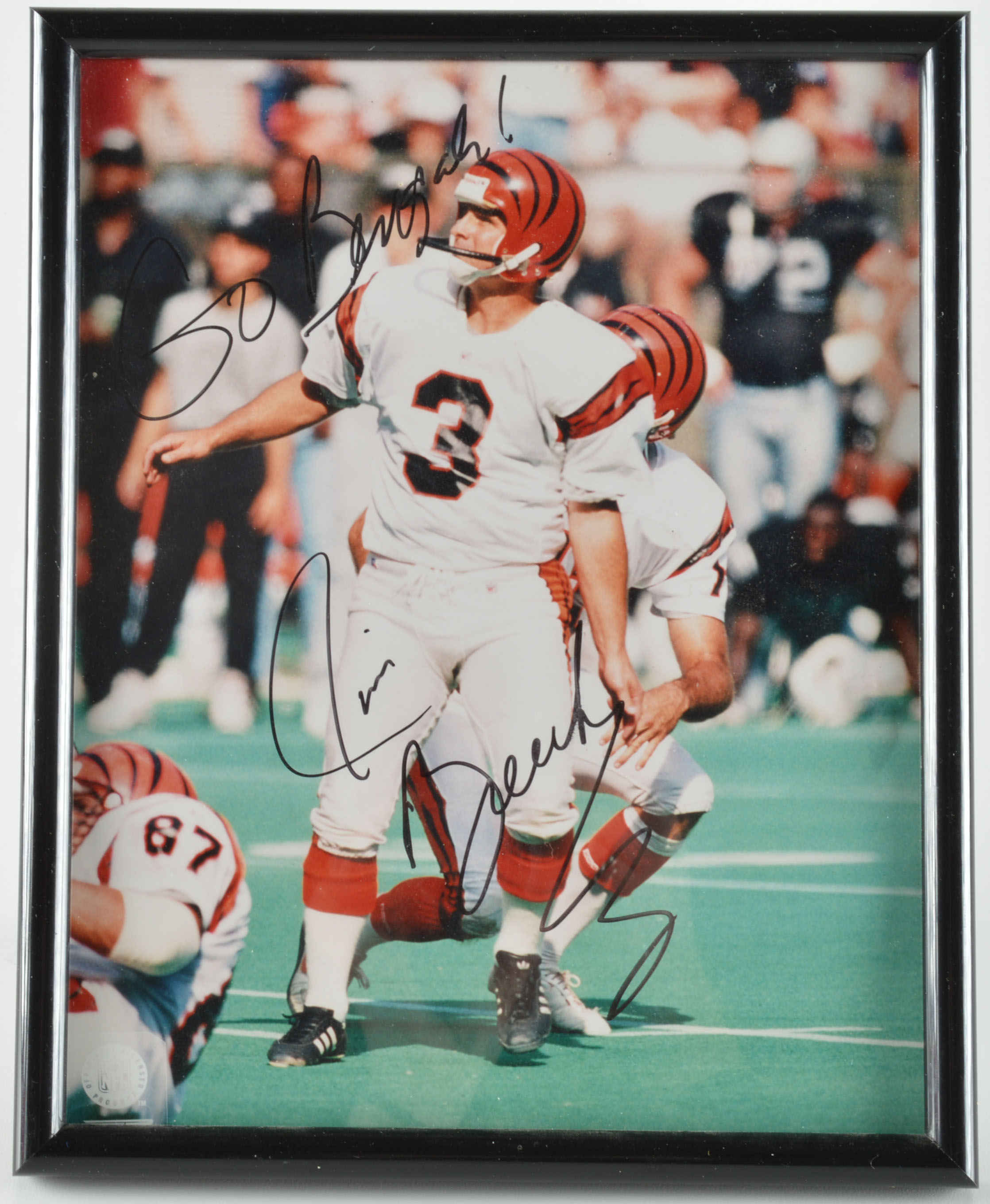 Pete Johnson Autographed Cincinnati Bengals Football & Jim Breech Signed Photo