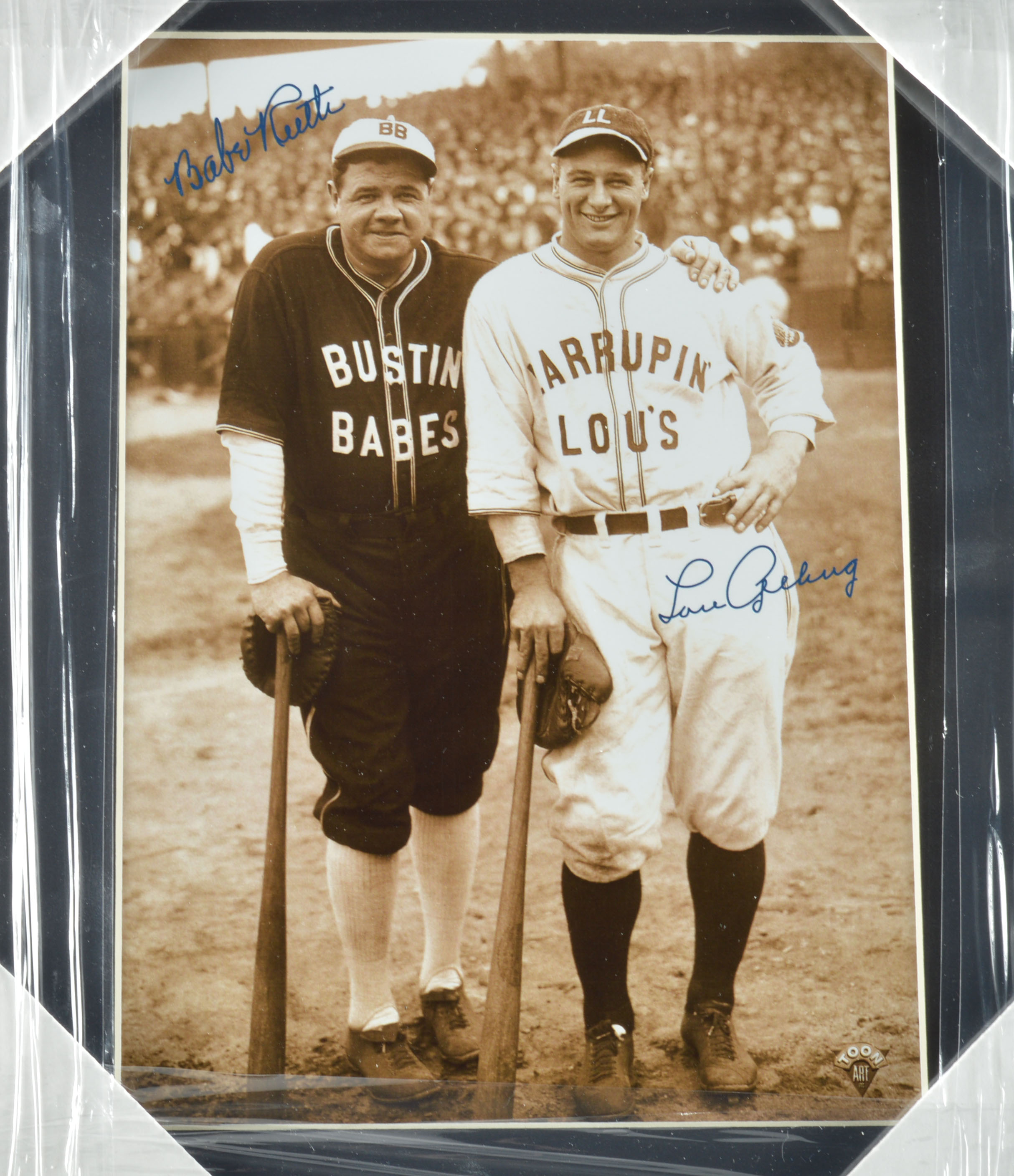 (HOF) Babe Ruth & (HOF) Lou Gehrig 1930s "Barnstorming" Framed Baseball Display