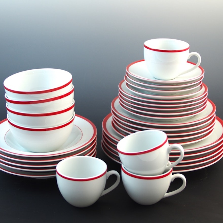 Set of Red-Banded Williams-Sonoma Dinnerware