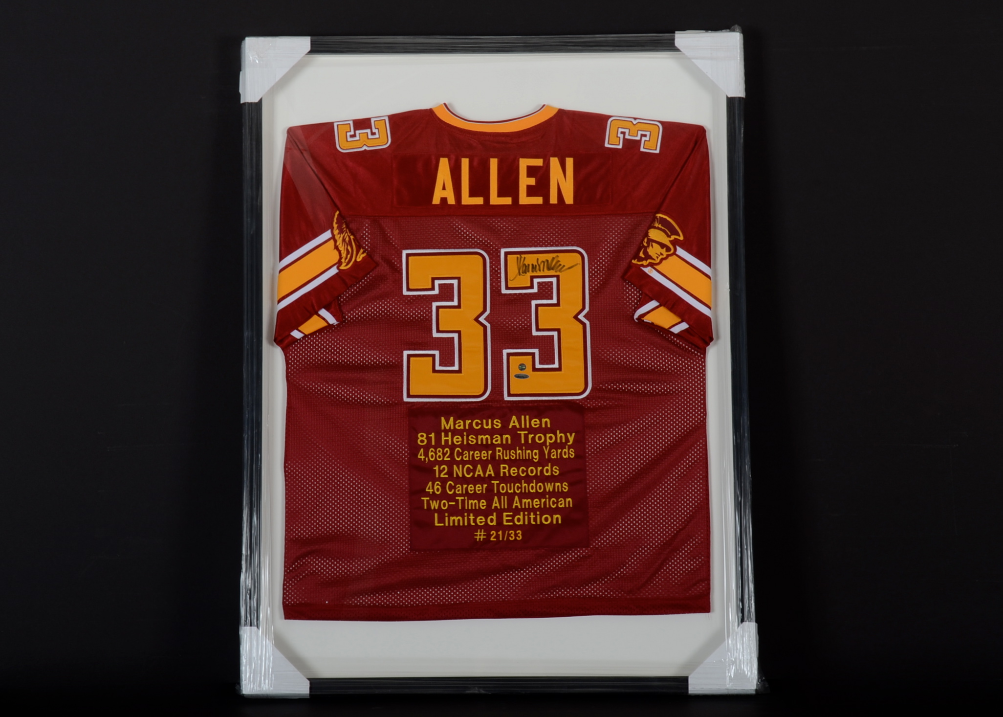 1981 Heisman & (HOF) Marcus Allen USC Trojans Autographed Framed Football Jersey