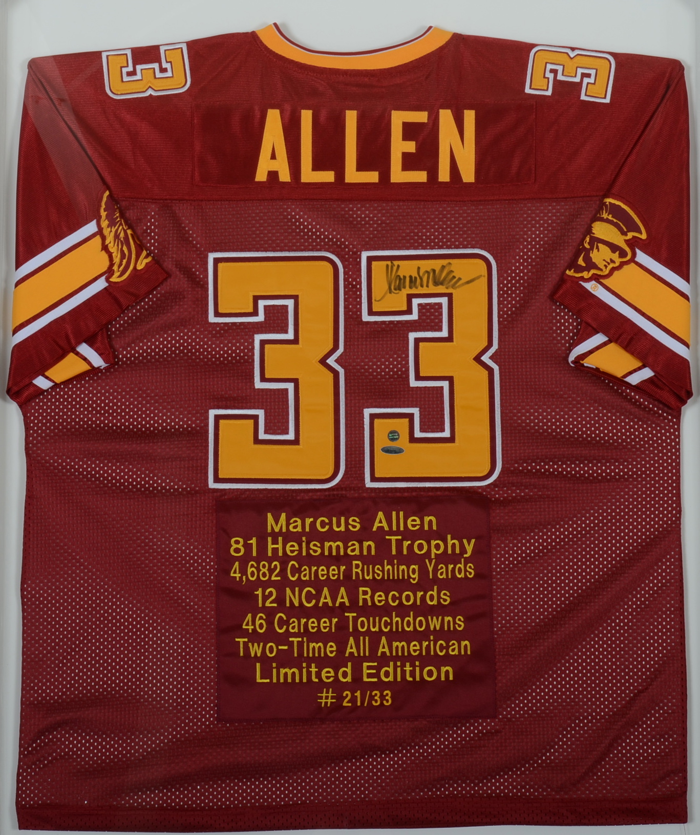 1981 Heisman & (HOF) Marcus Allen USC Trojans Autographed Framed Football Jersey