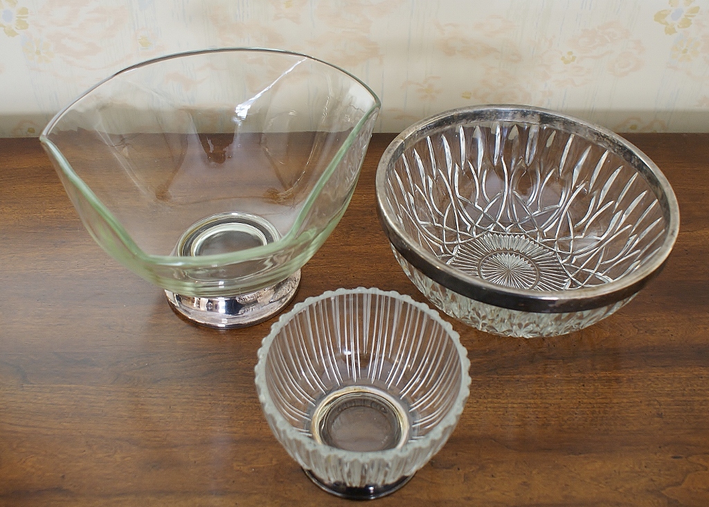 Three Silver Plated Rim Serving Bowls