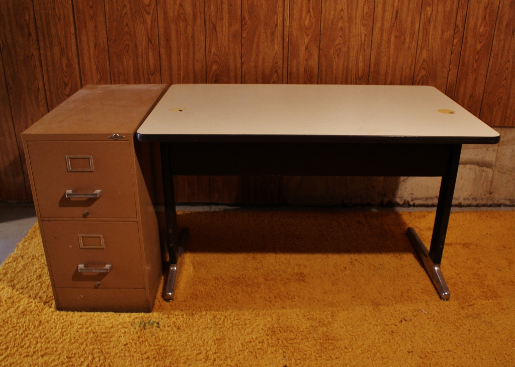 Vintage Mod Desk And Two Drawer File Cabinet
