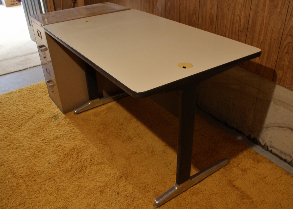 Vintage Mod Desk And Two Drawer File Cabinet