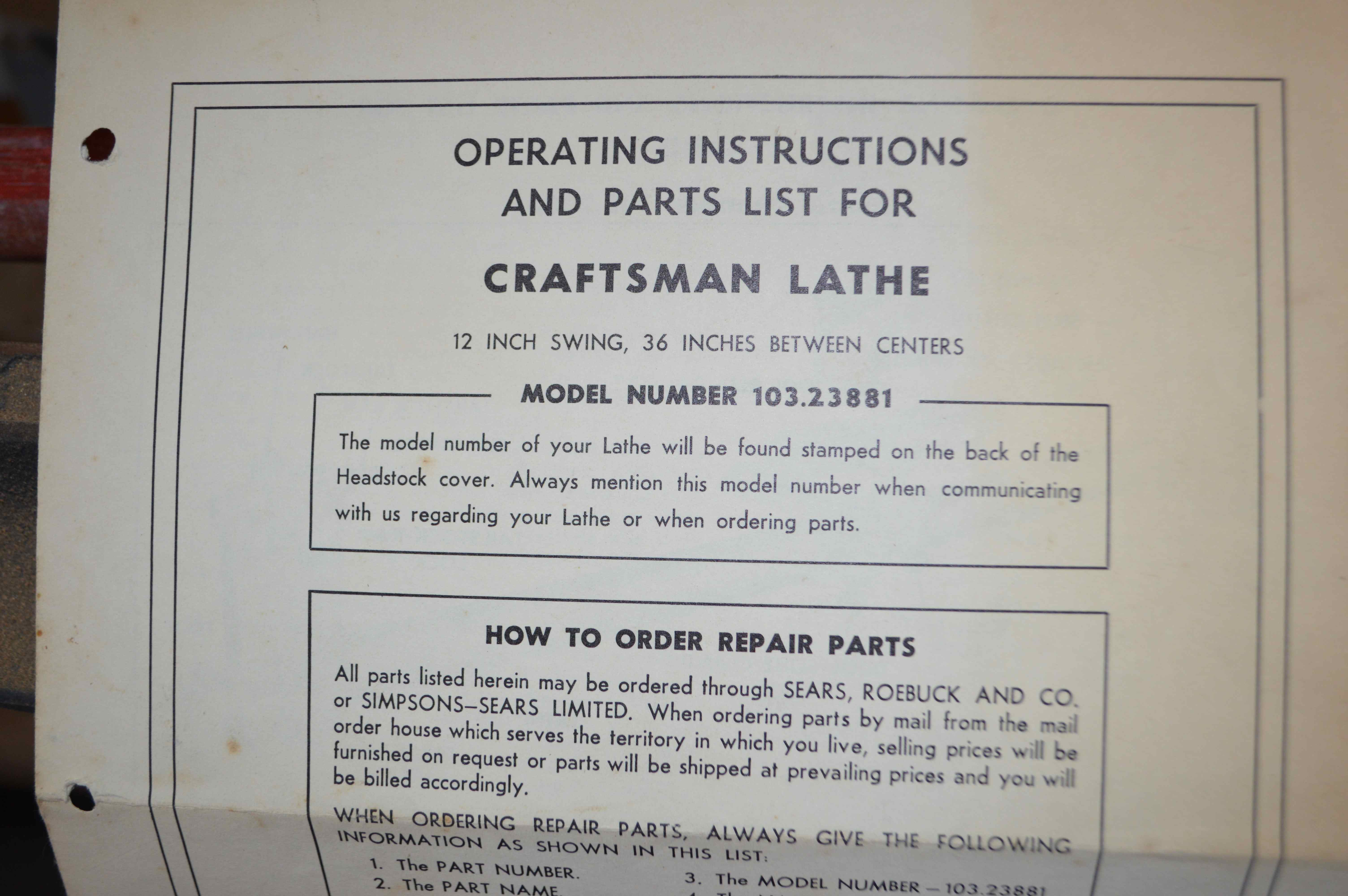 Sears Craftsman Lathe