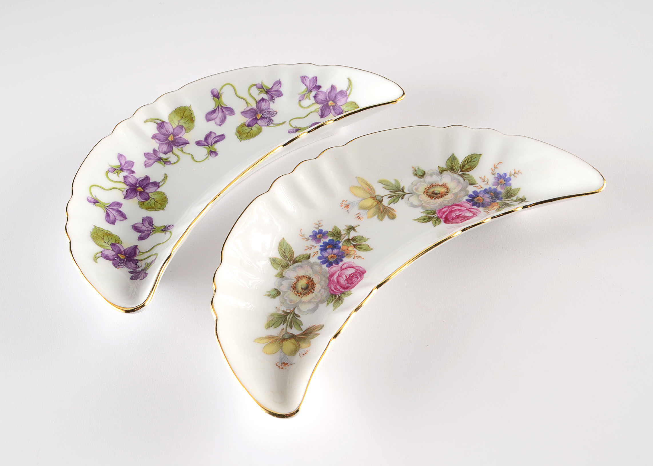 Pair of Old Nuremberg Bavaria Germany Crescent Bone Dishes