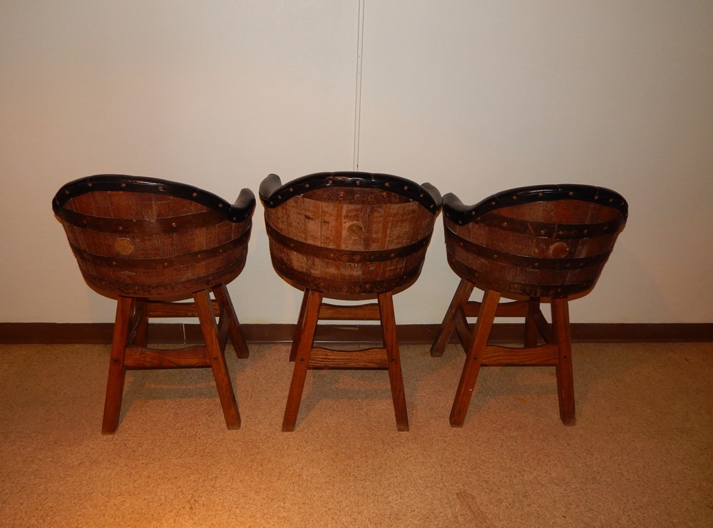 Trio of Whiskey Barrel Bar Stools