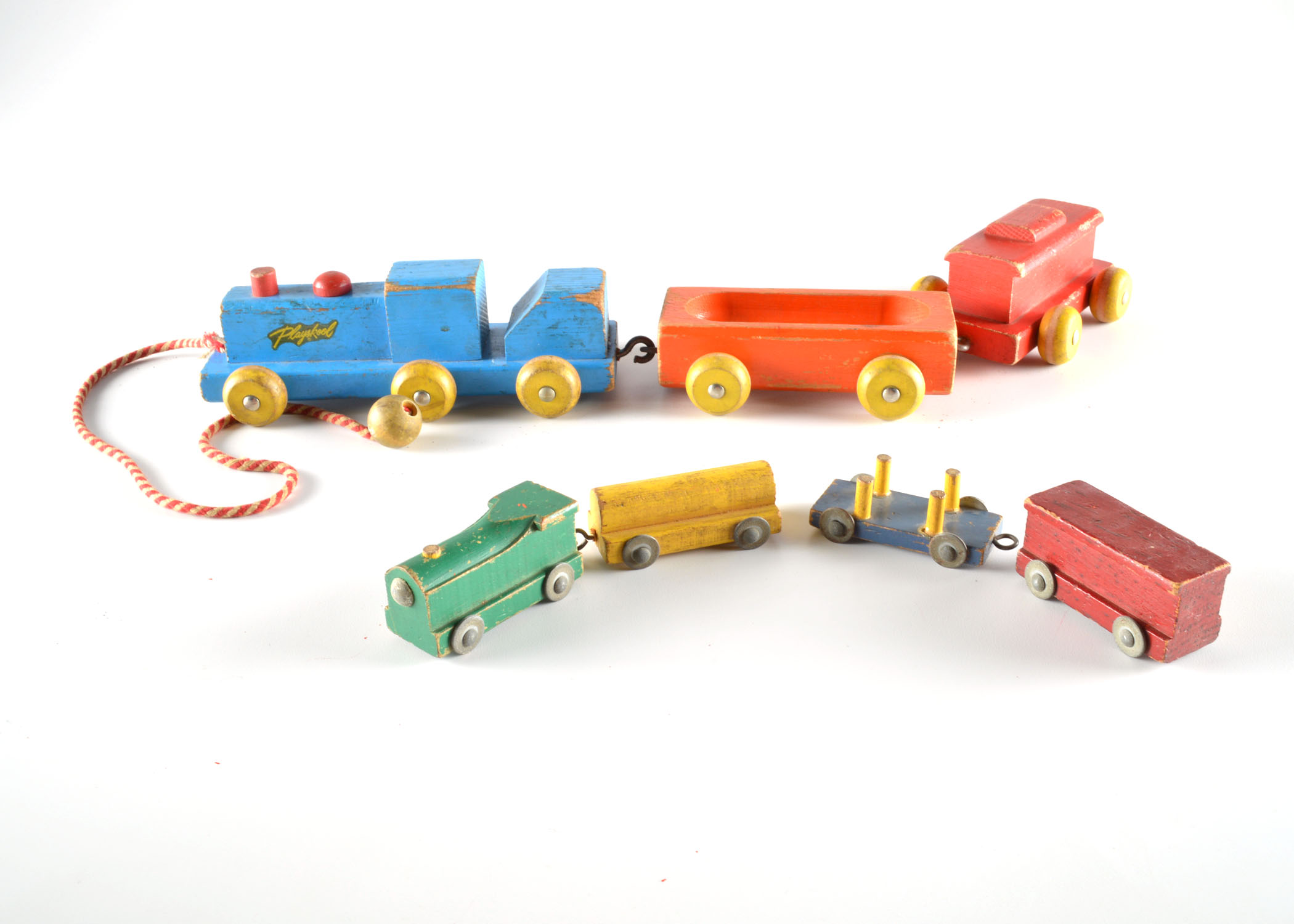Vintage Wooden Block Toy Train Lot