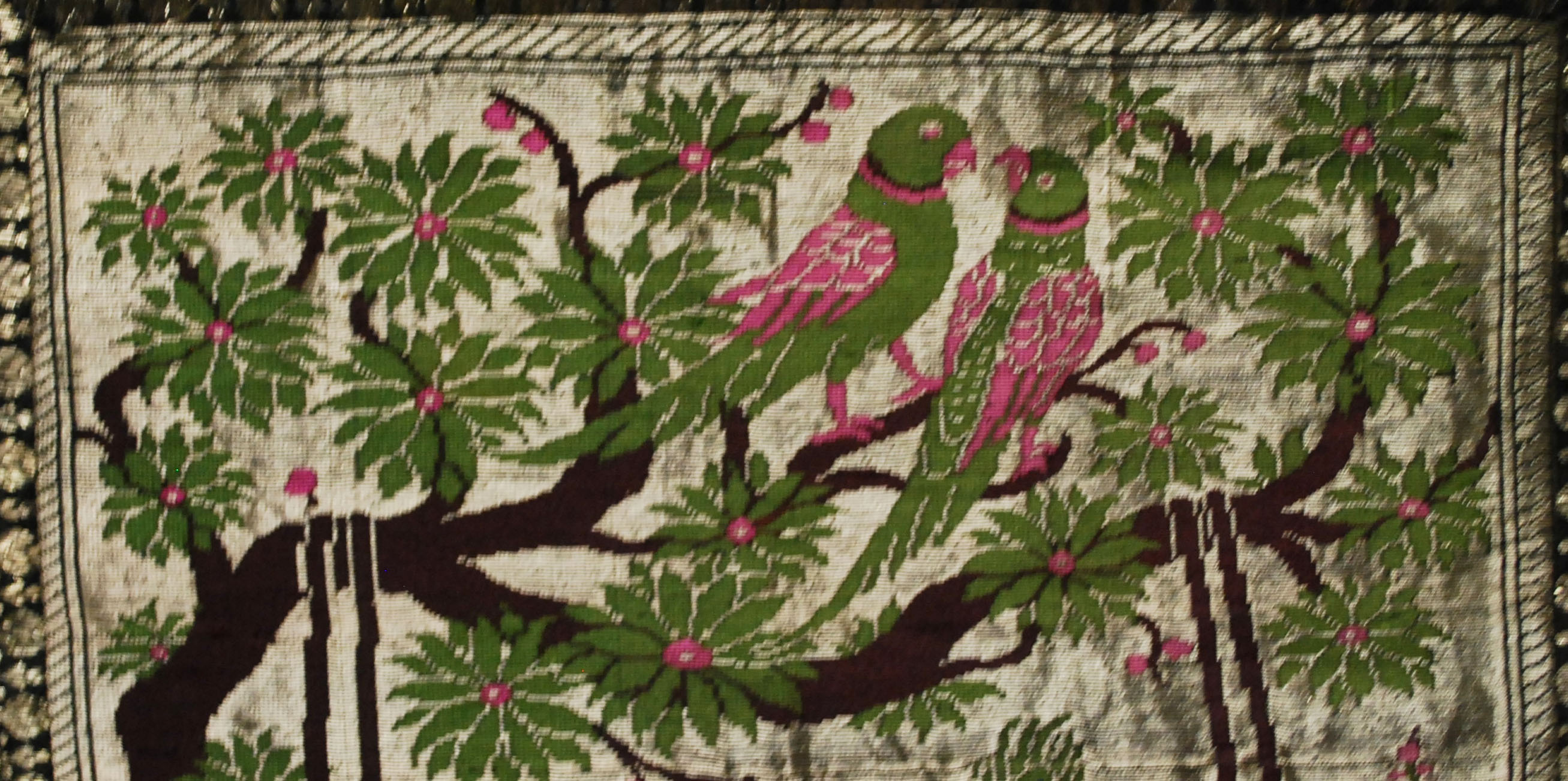 Framed Stitched Art Depicting Radha Krishna on Tree Swing