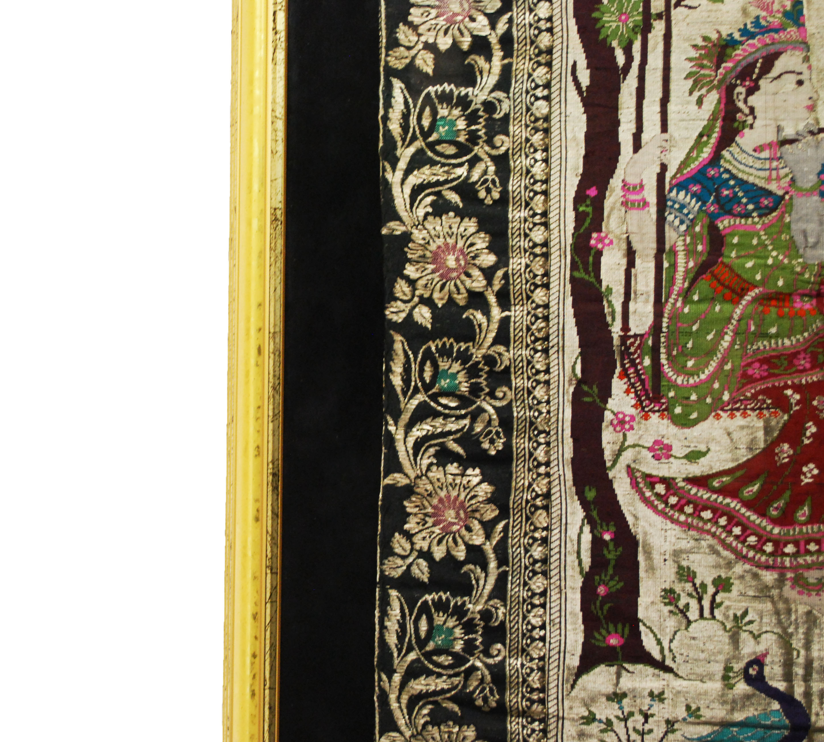 Framed Stitched Art Depicting Radha Krishna on Tree Swing