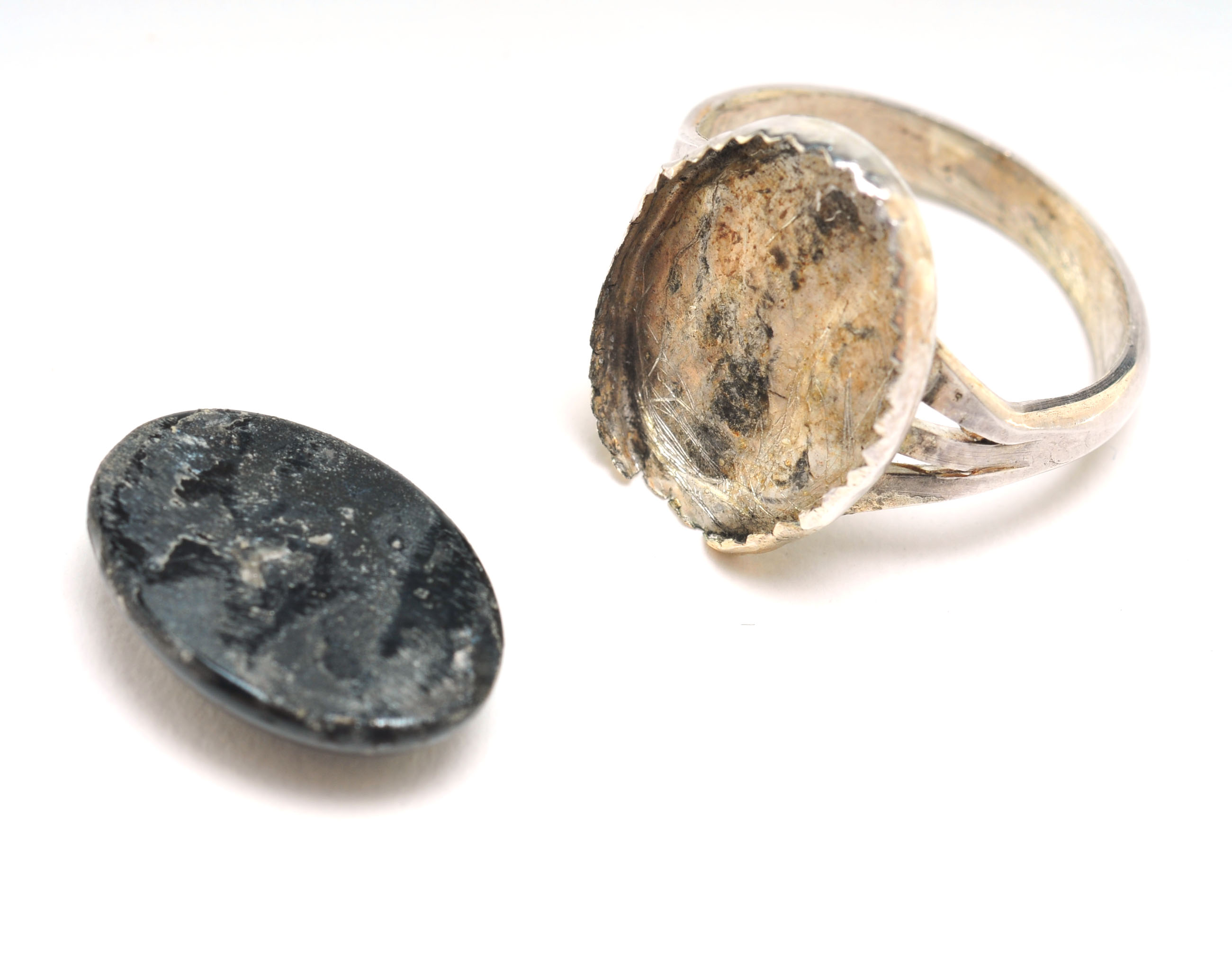 Sterling Silver Figaro Bracelet and Hand Cast Ring with Black Stone