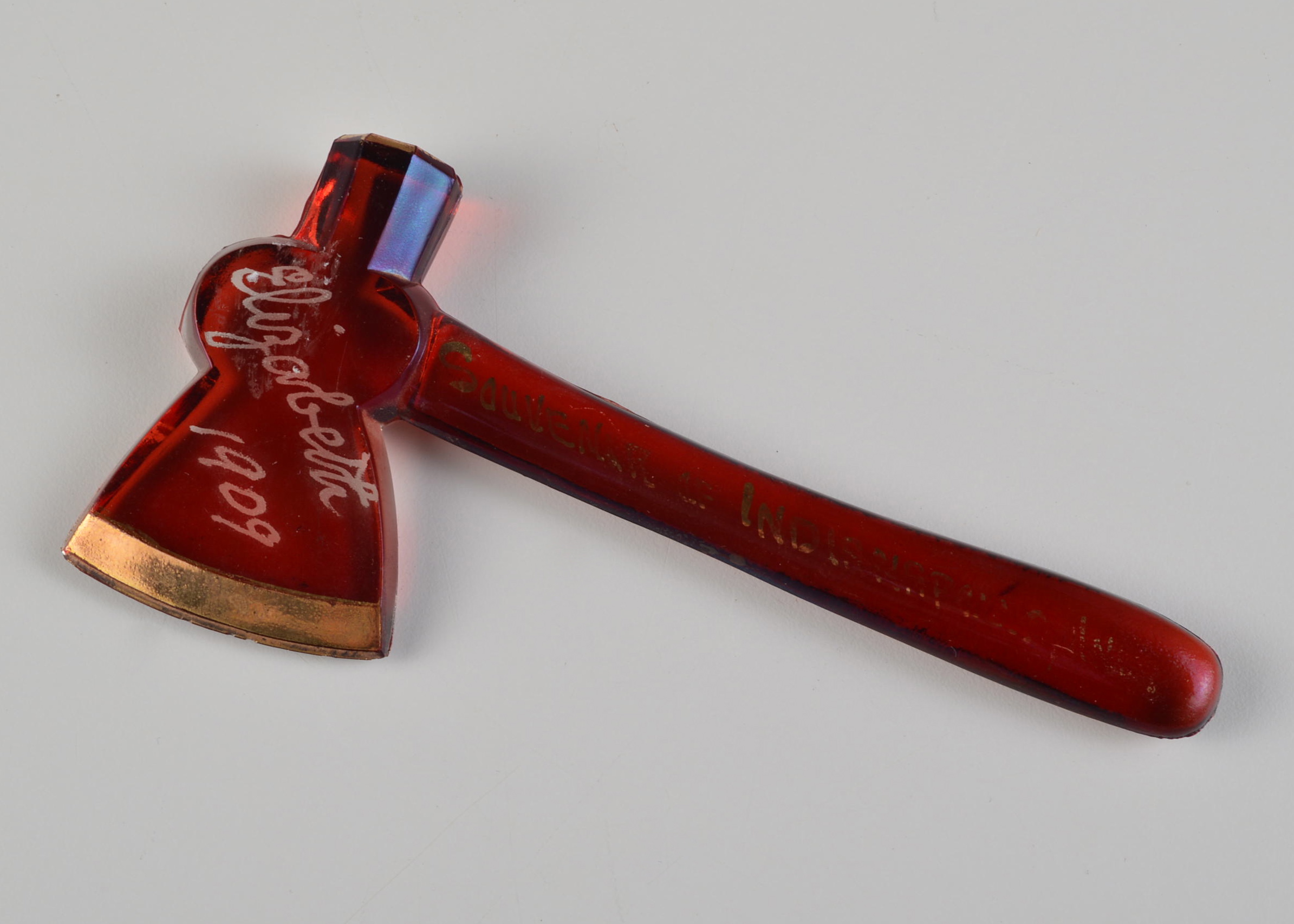 1909 Ruby Flash Souvenir Glass Hatchet 