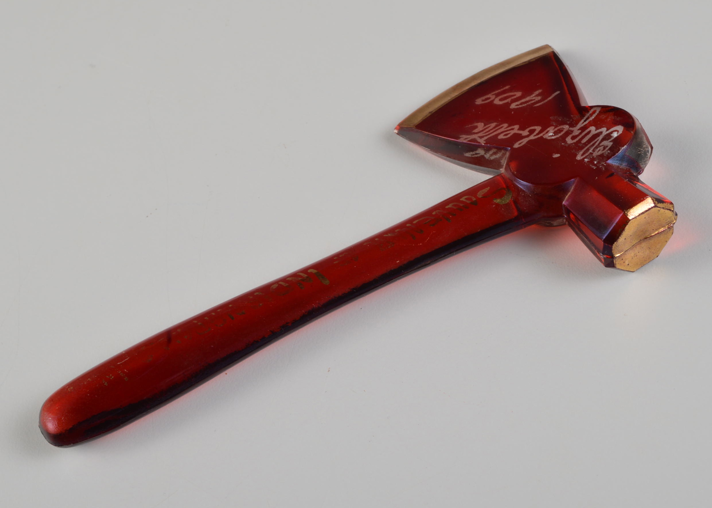 1909 Ruby Flash Souvenir Glass Hatchet 