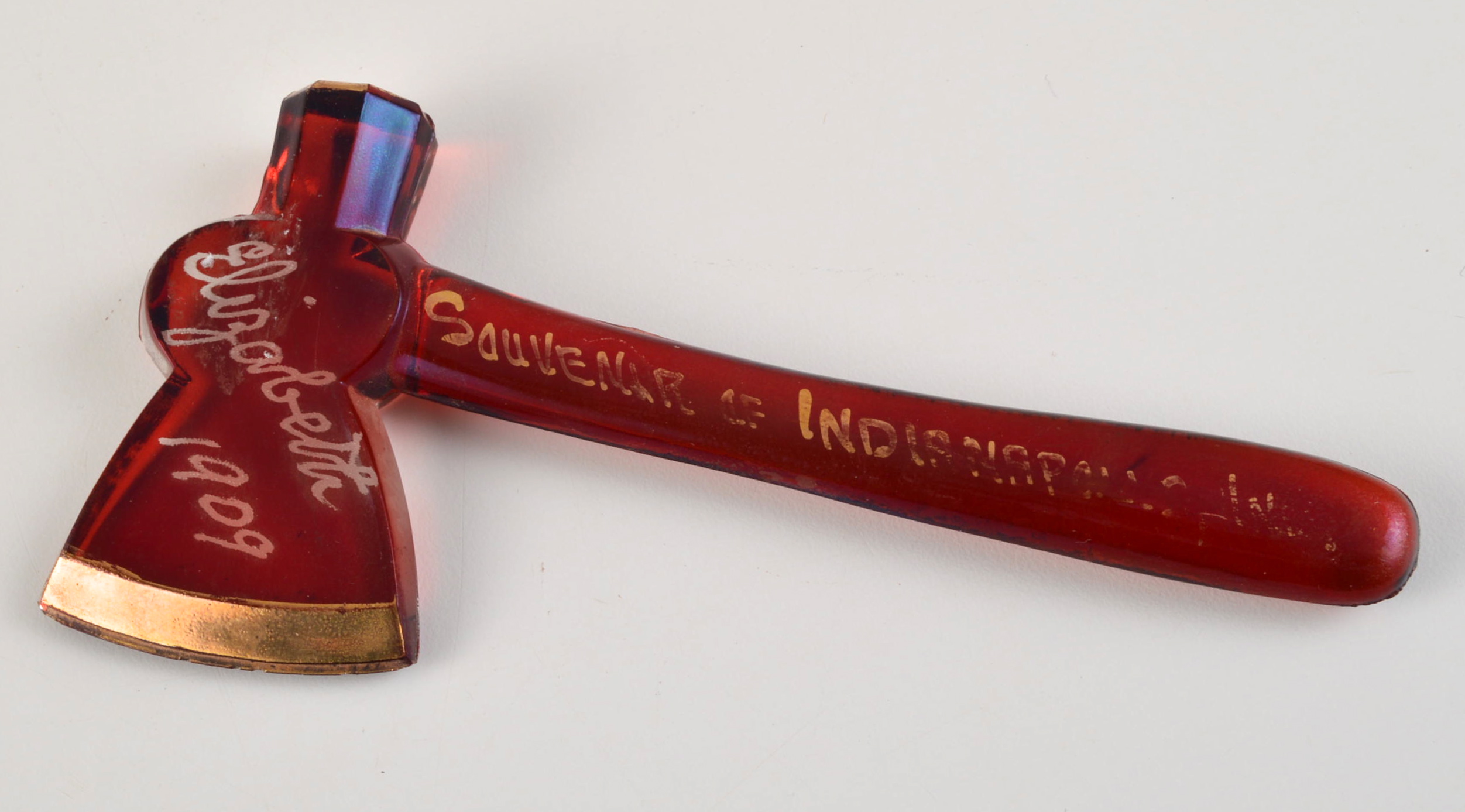 1909 Ruby Flash Souvenir Glass Hatchet 