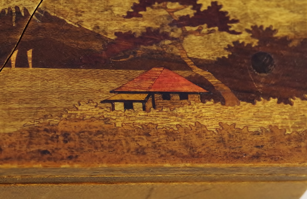Chinese Puzzle Box and Bank with Inlaid Wood Top