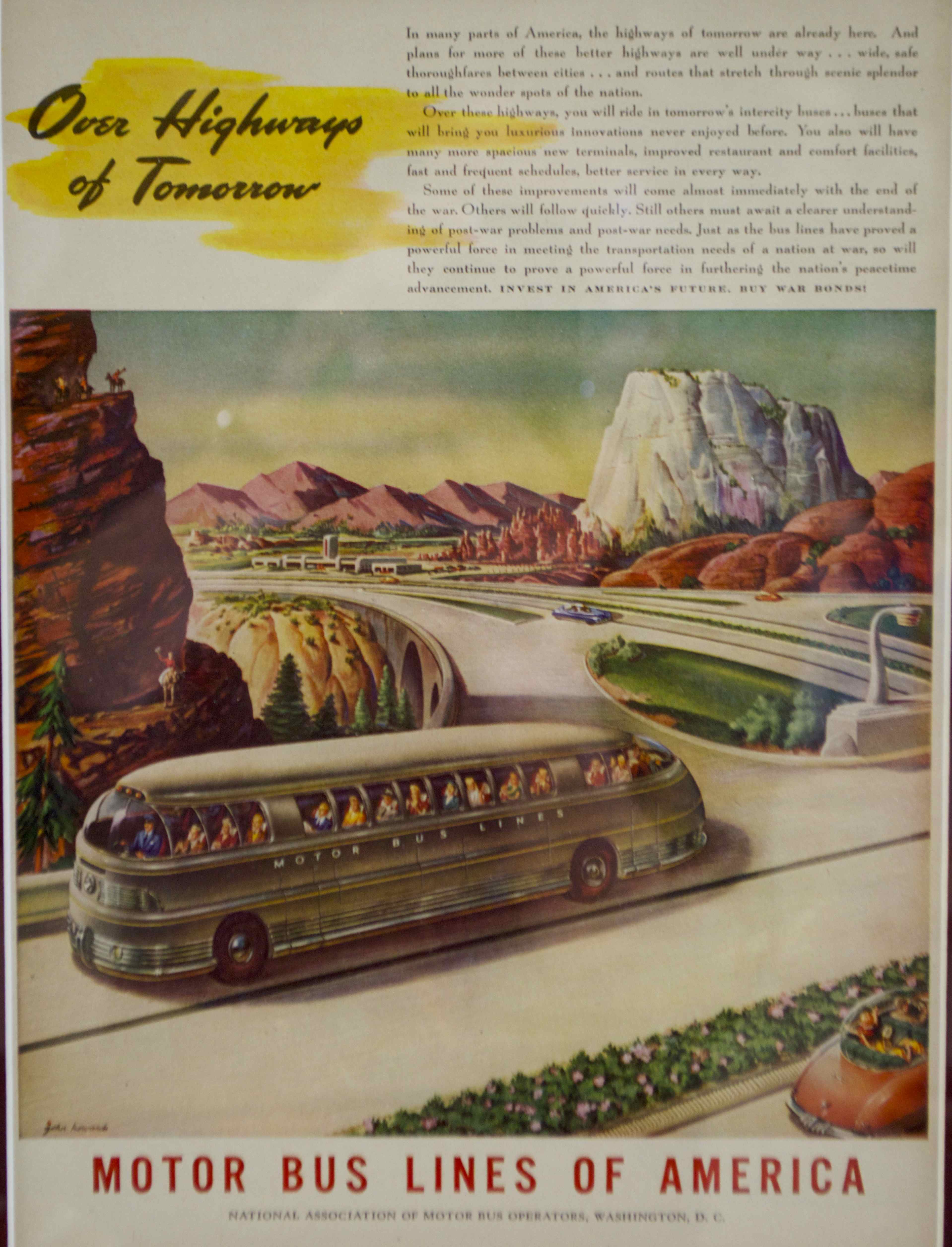 Framed Vintage 1943 LIFE Magazine Motor Bus Lines Ad