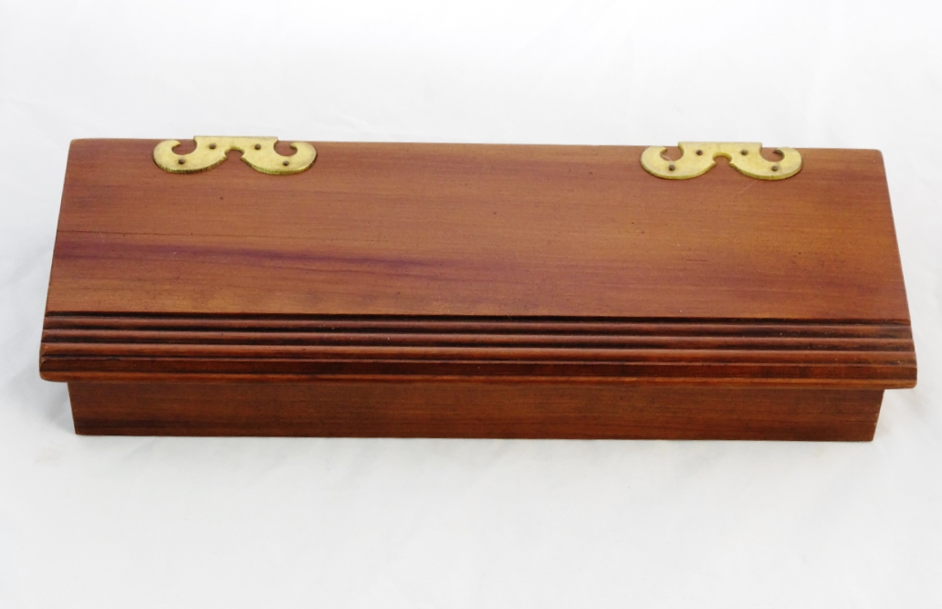 Cherry Box with Decorative Hinges Filled with Cufflinks, Coins and Jewerly