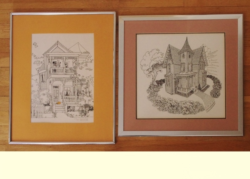 Queen Anne Style Victorian House Prints, One Signed by Artist