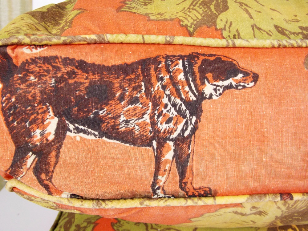 A Pair of Charming Vintage Pillow in a Cotton Horse and Grapes Fabric