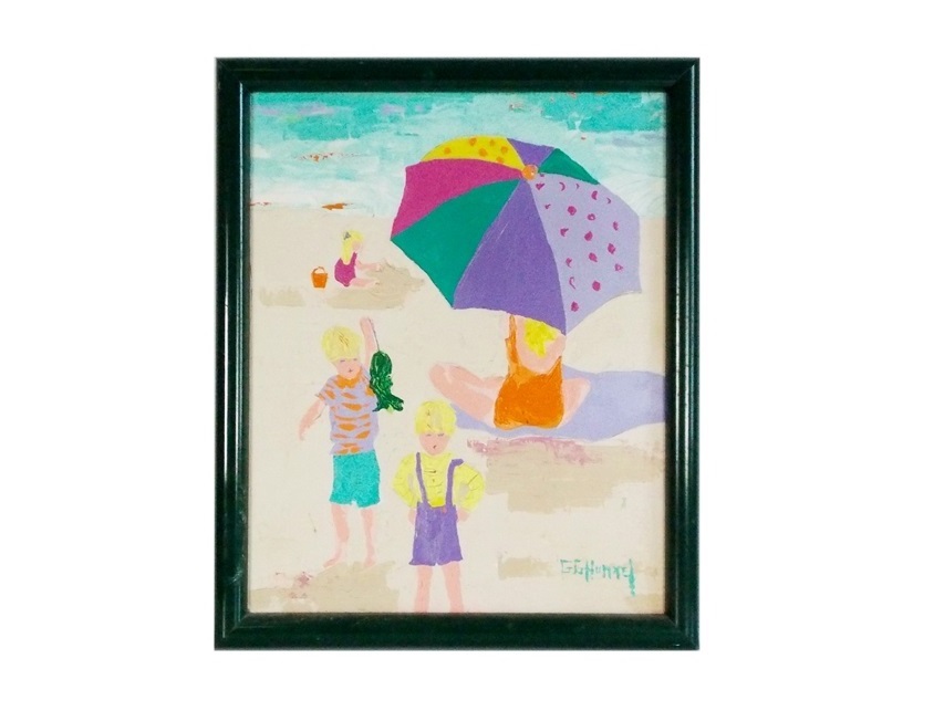 An Original Painting by Gayle Hummel Depicting A Beach Scene with Children