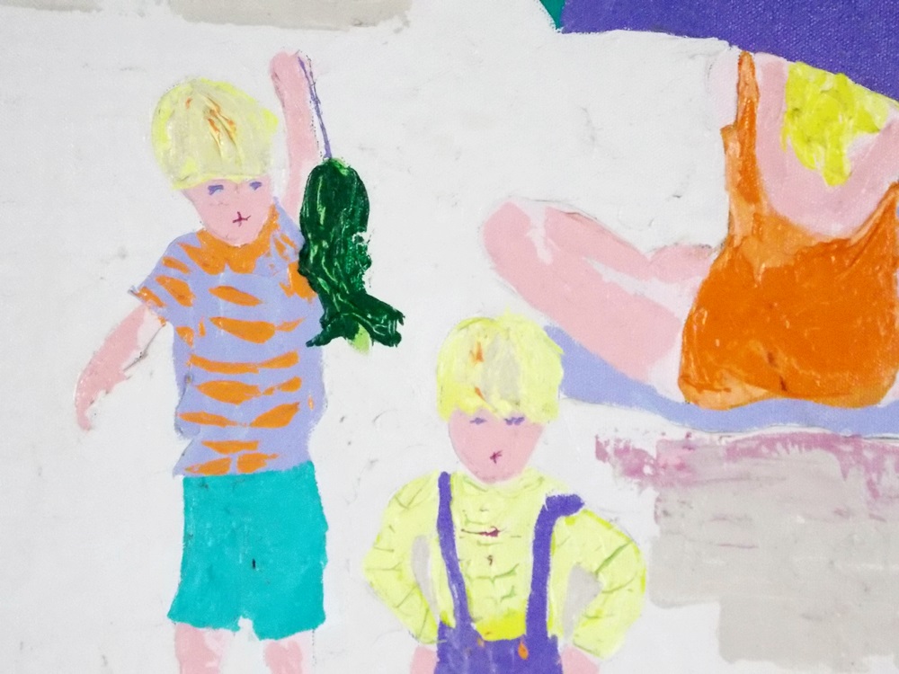 An Original Painting by Gayle Hummel Depicting A Beach Scene with Children