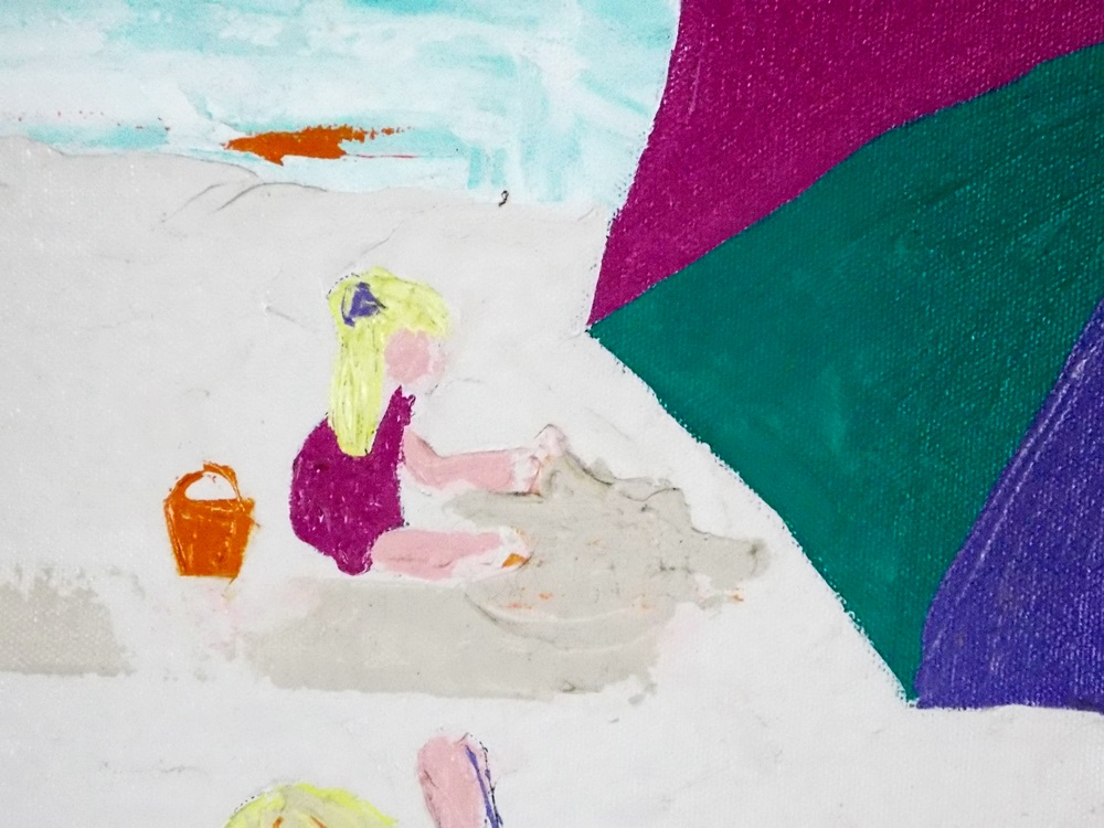 An Original Painting by Gayle Hummel Depicting A Beach Scene with Children