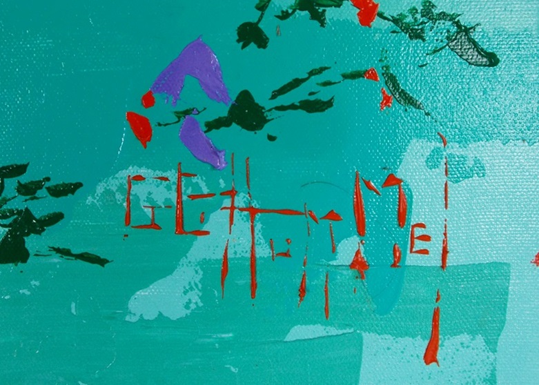 An Original Gayle Hummel Painting of a Women in a Red Dress Enjoying the Beach