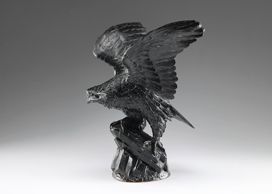 Stunning Hand-Carved Wooden Eagle Statue