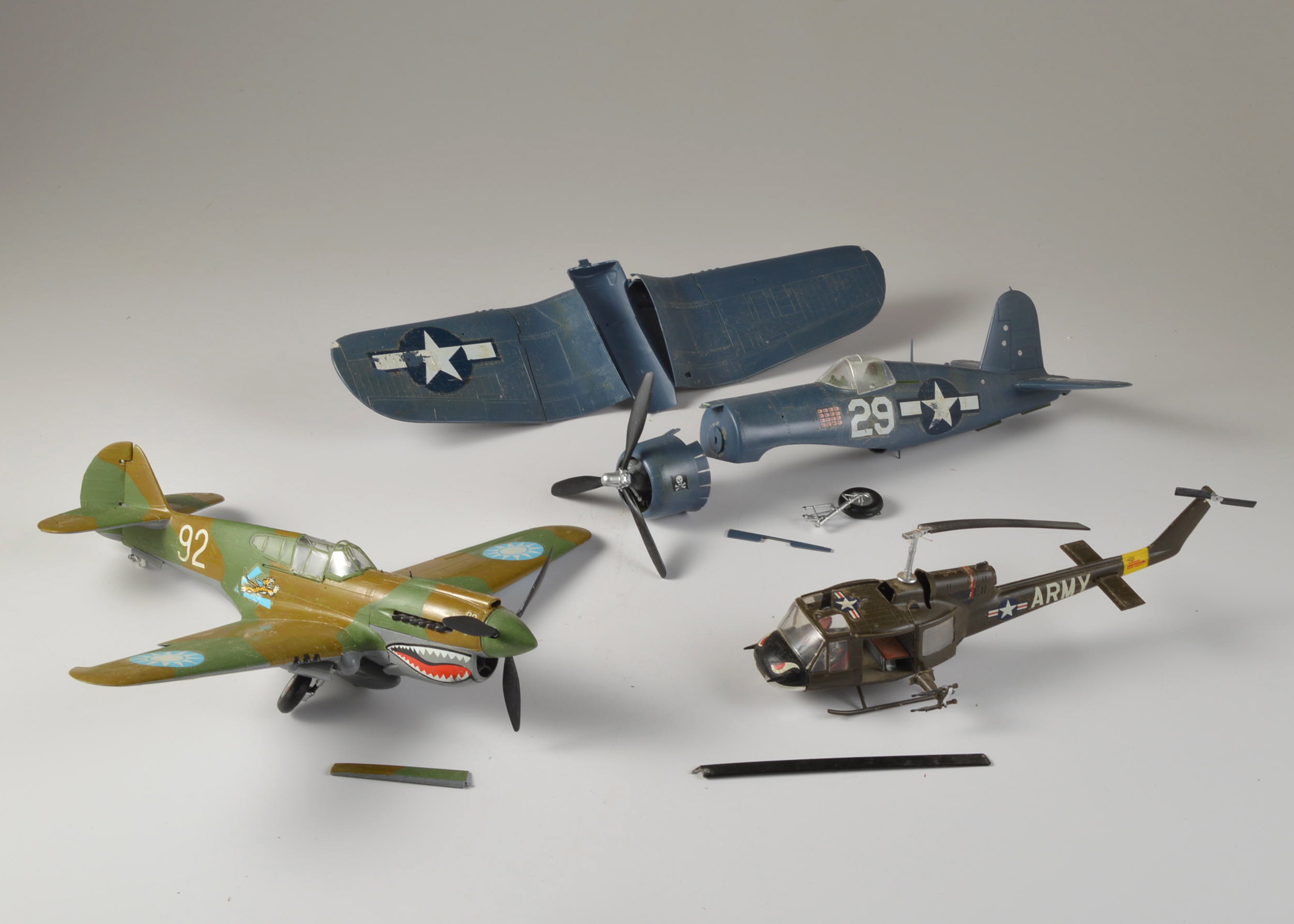 Three Vintage Hand Crafted Airplane Models