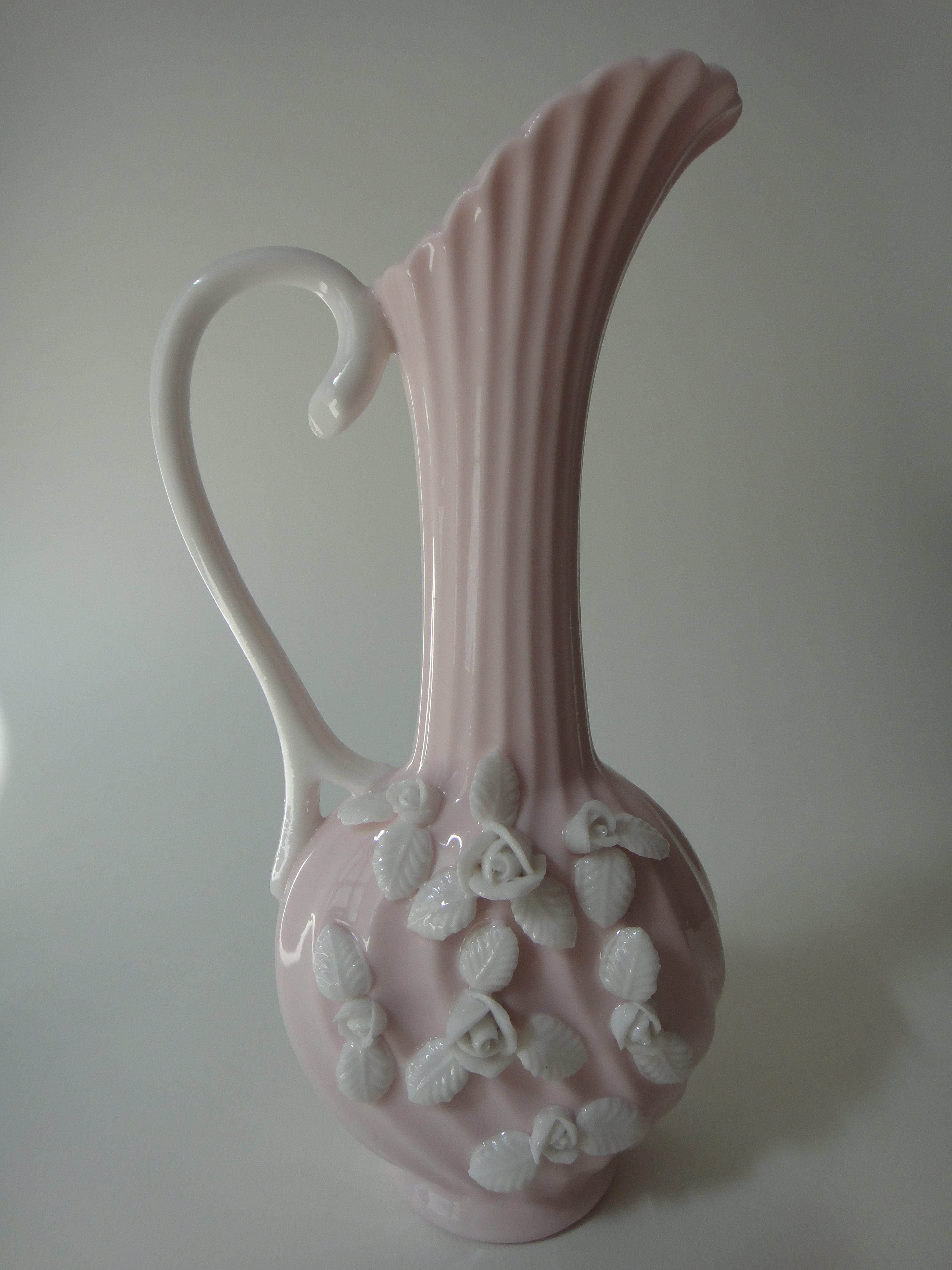 Vintage Pink & White Pitcher Vase