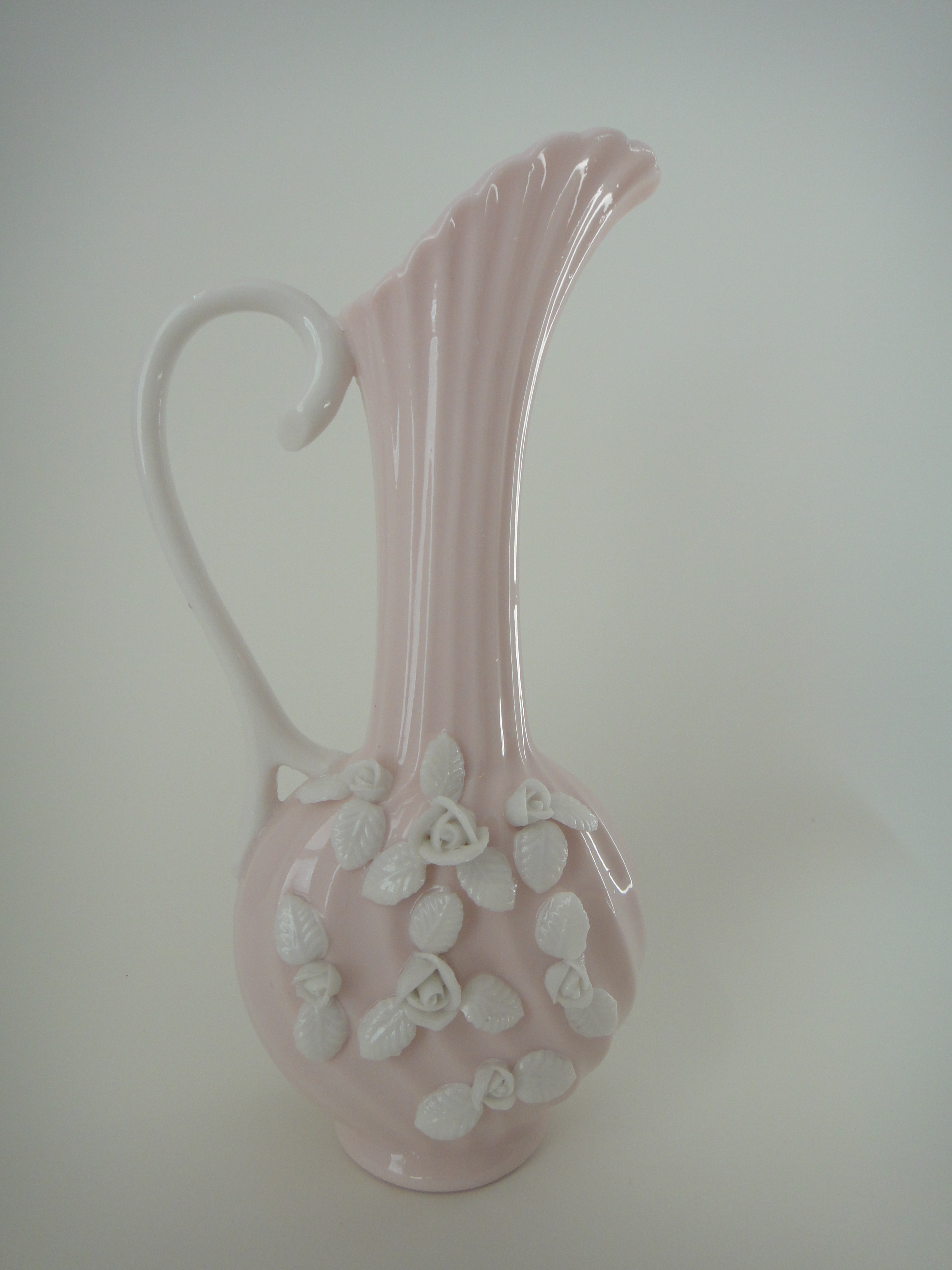 Vintage Pink & White Pitcher Vase