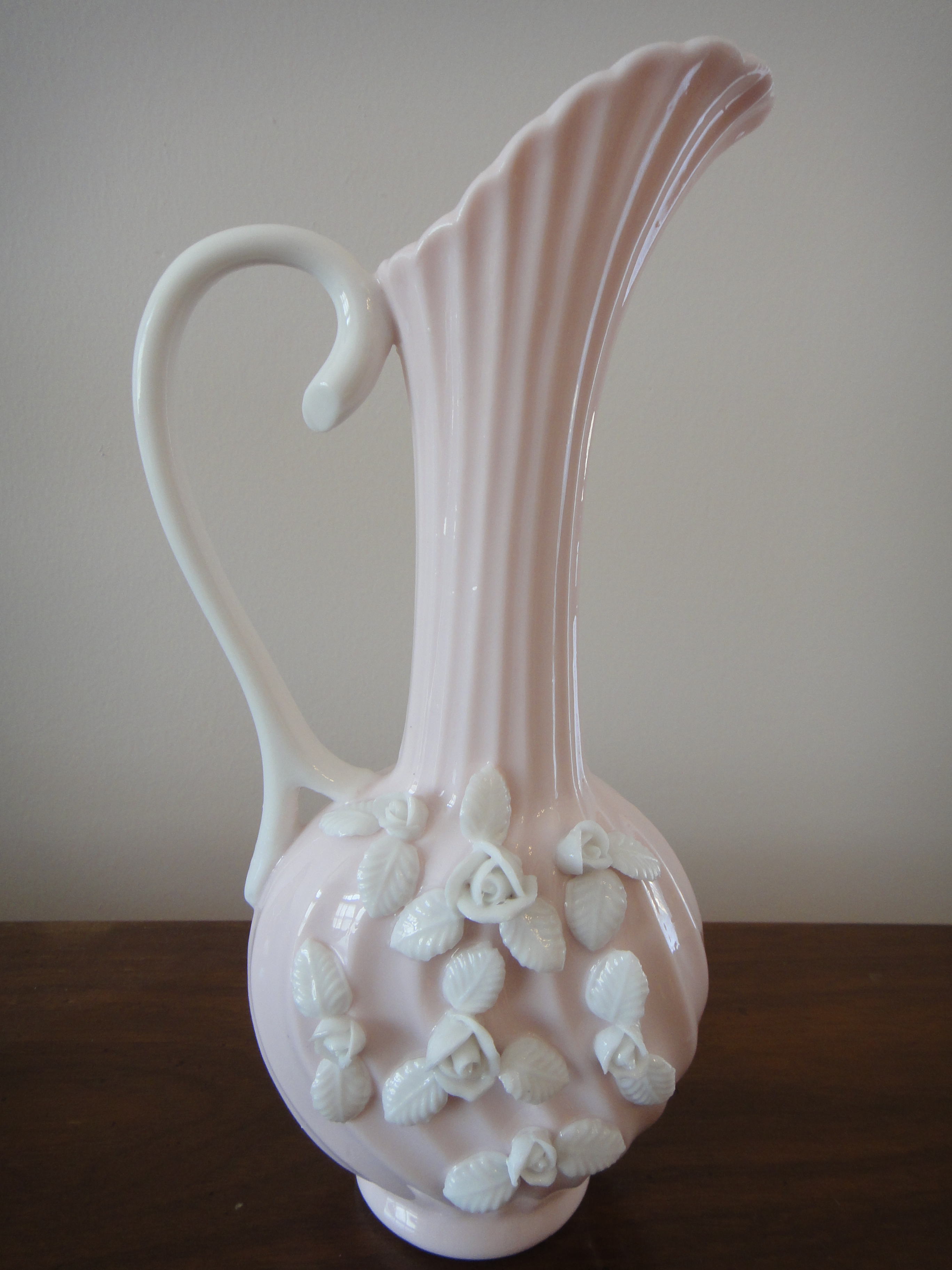 Vintage Pink & White Pitcher Vase