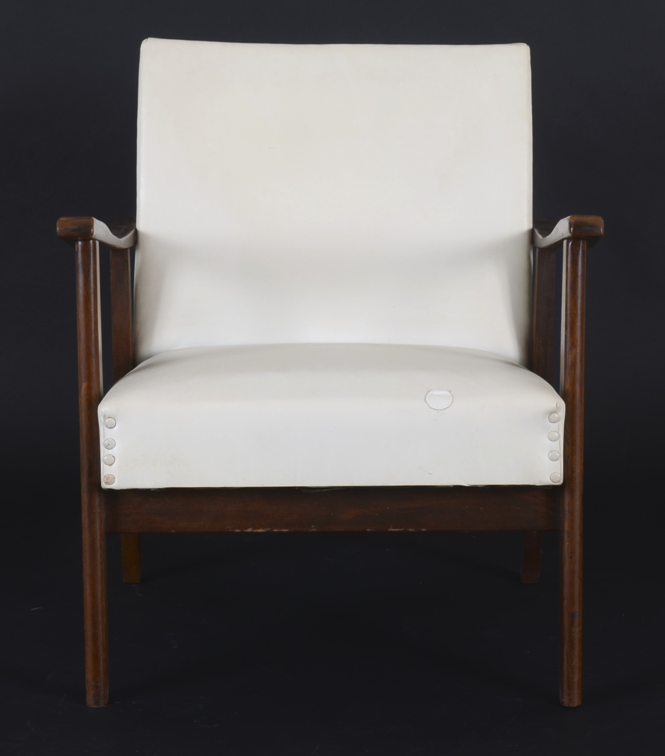 Mid Century Modern White Naugahyde Arm Chair