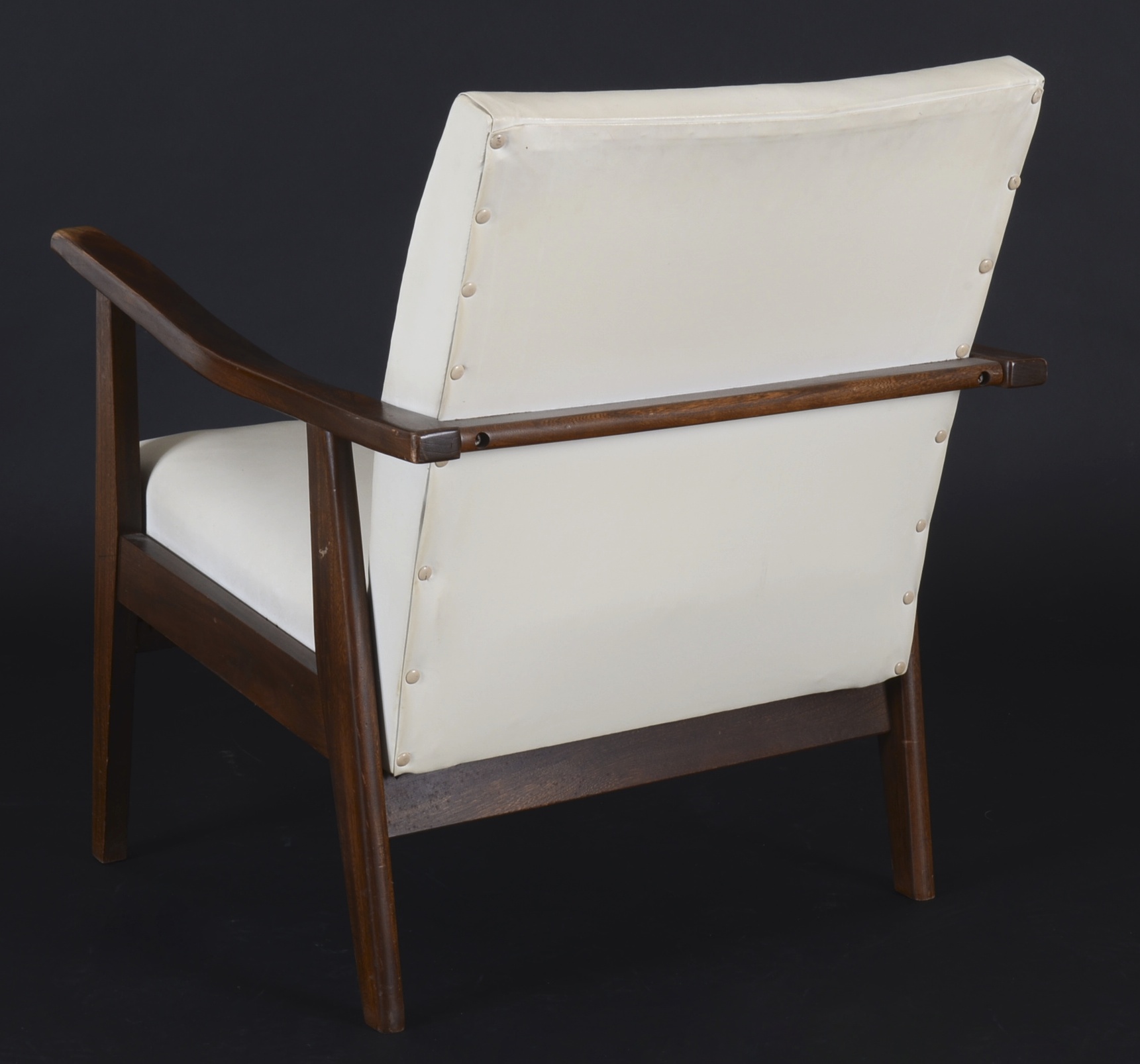 Mid Century Modern White Naugahyde Arm Chair