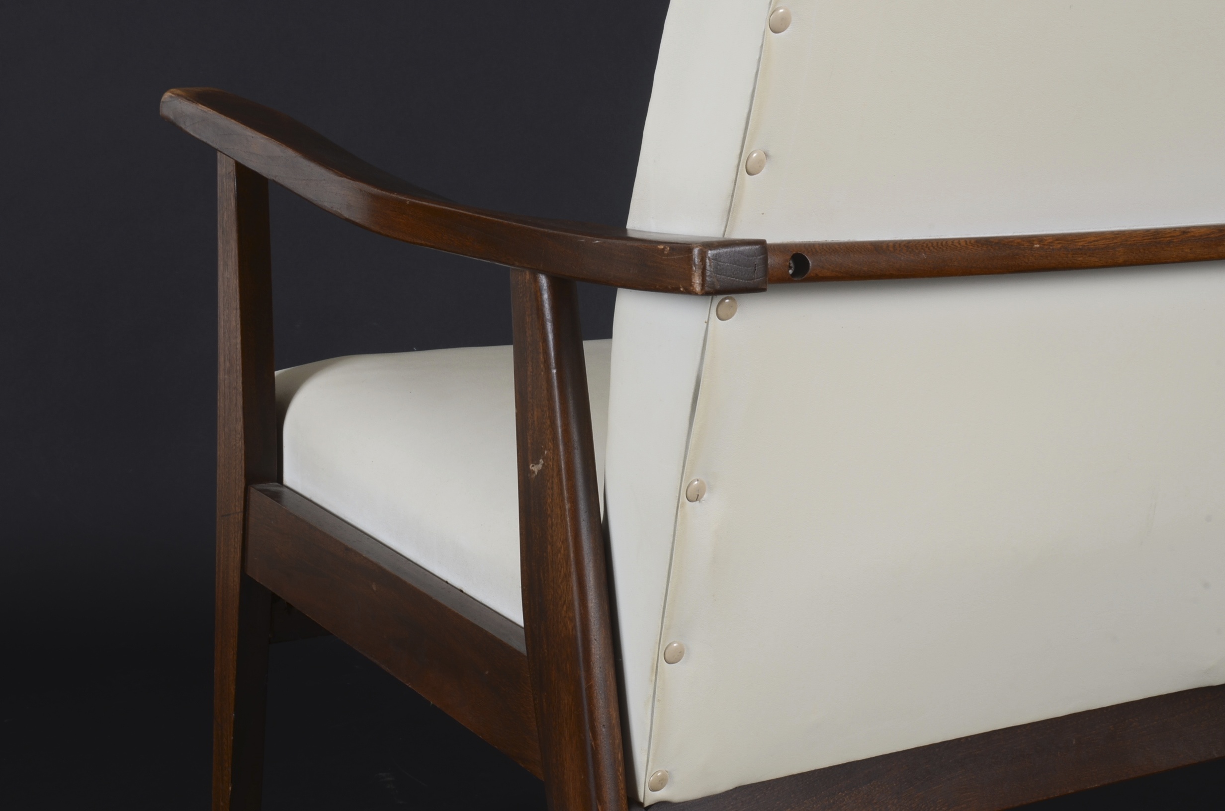 Mid Century Modern White Naugahyde Arm Chair