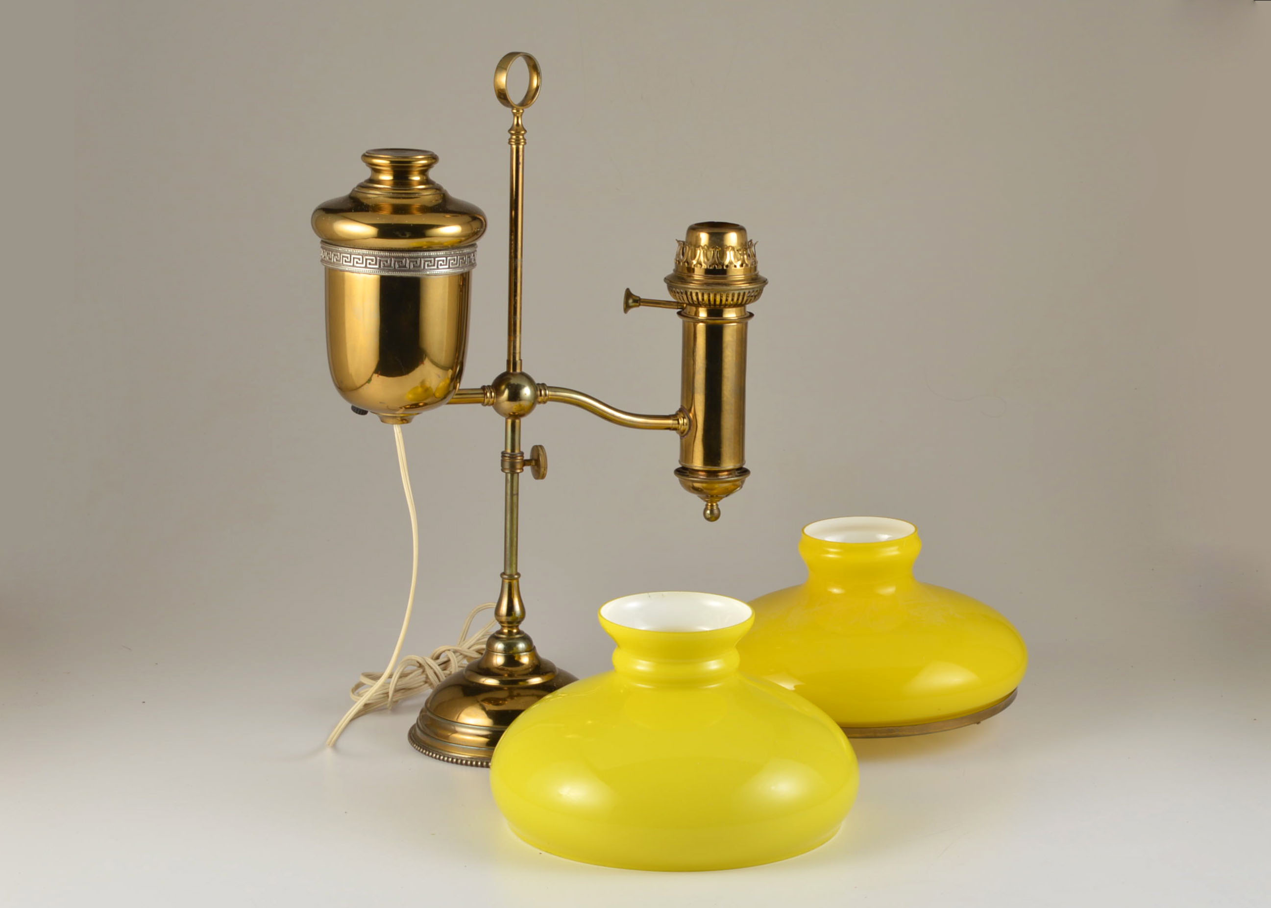 A Vintage Brass Oil Student Lamp Converted to Electric