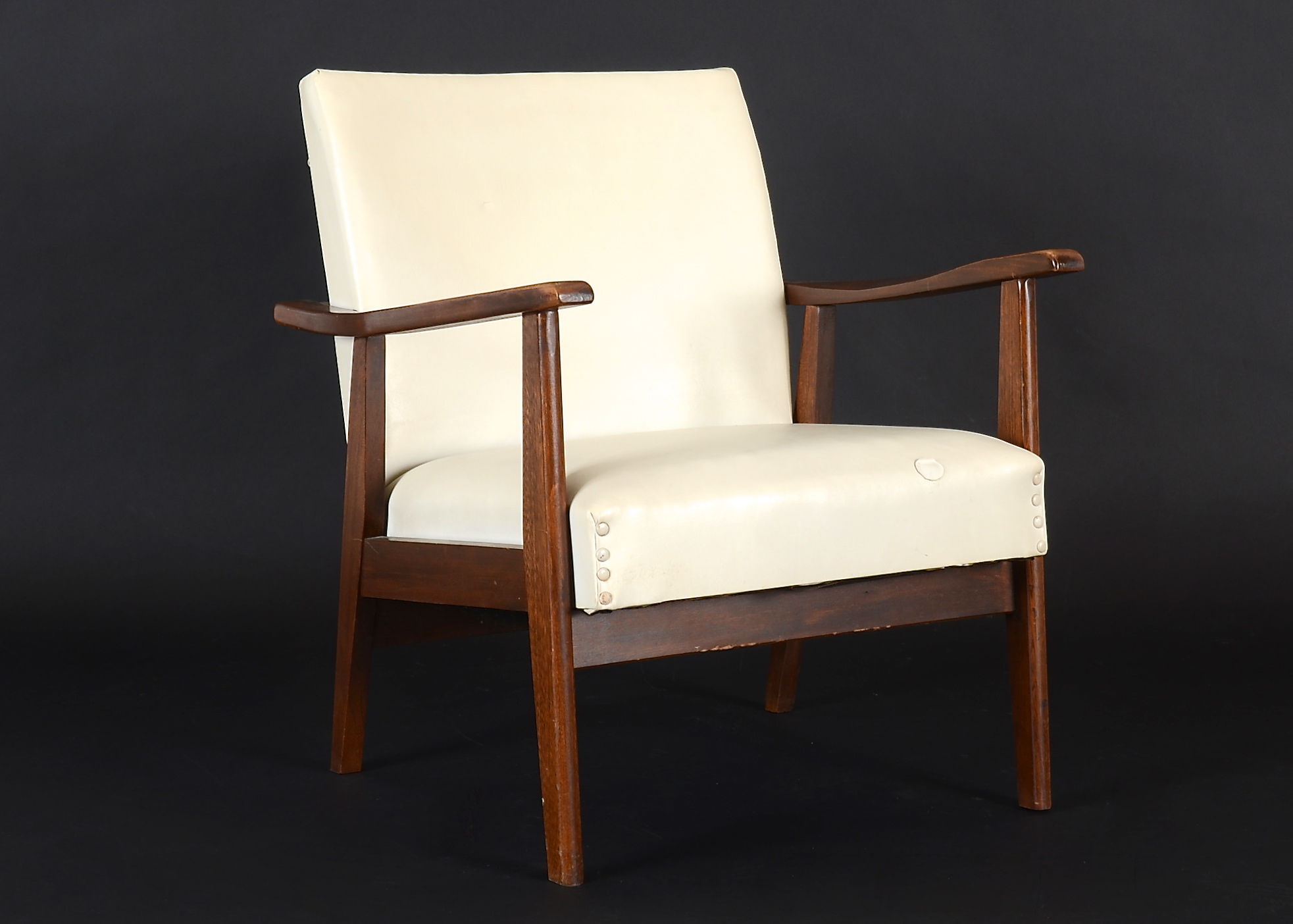 Mid Century Modern White Naugahyde Arm Chair