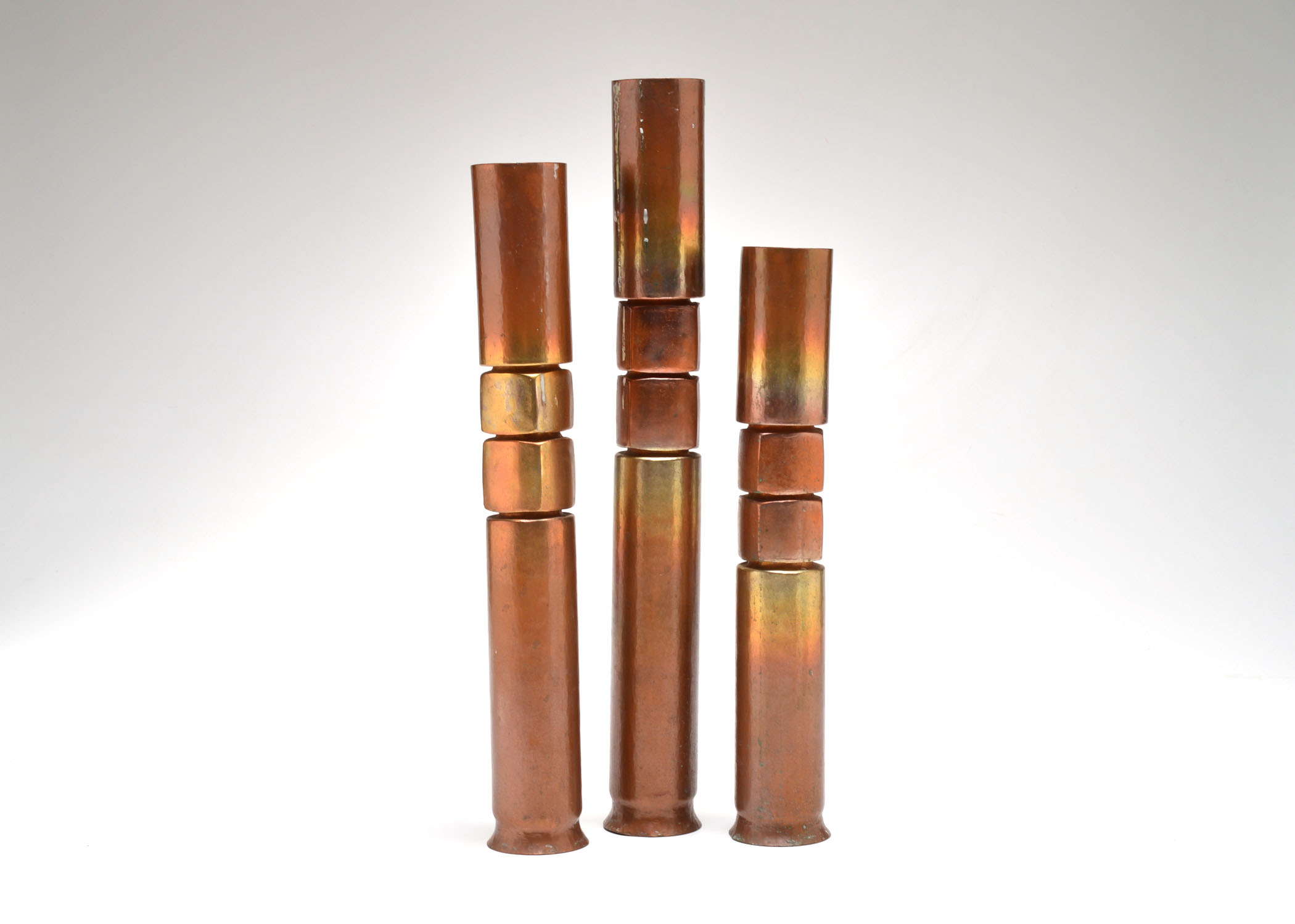 Trio of Copper Candleholders 