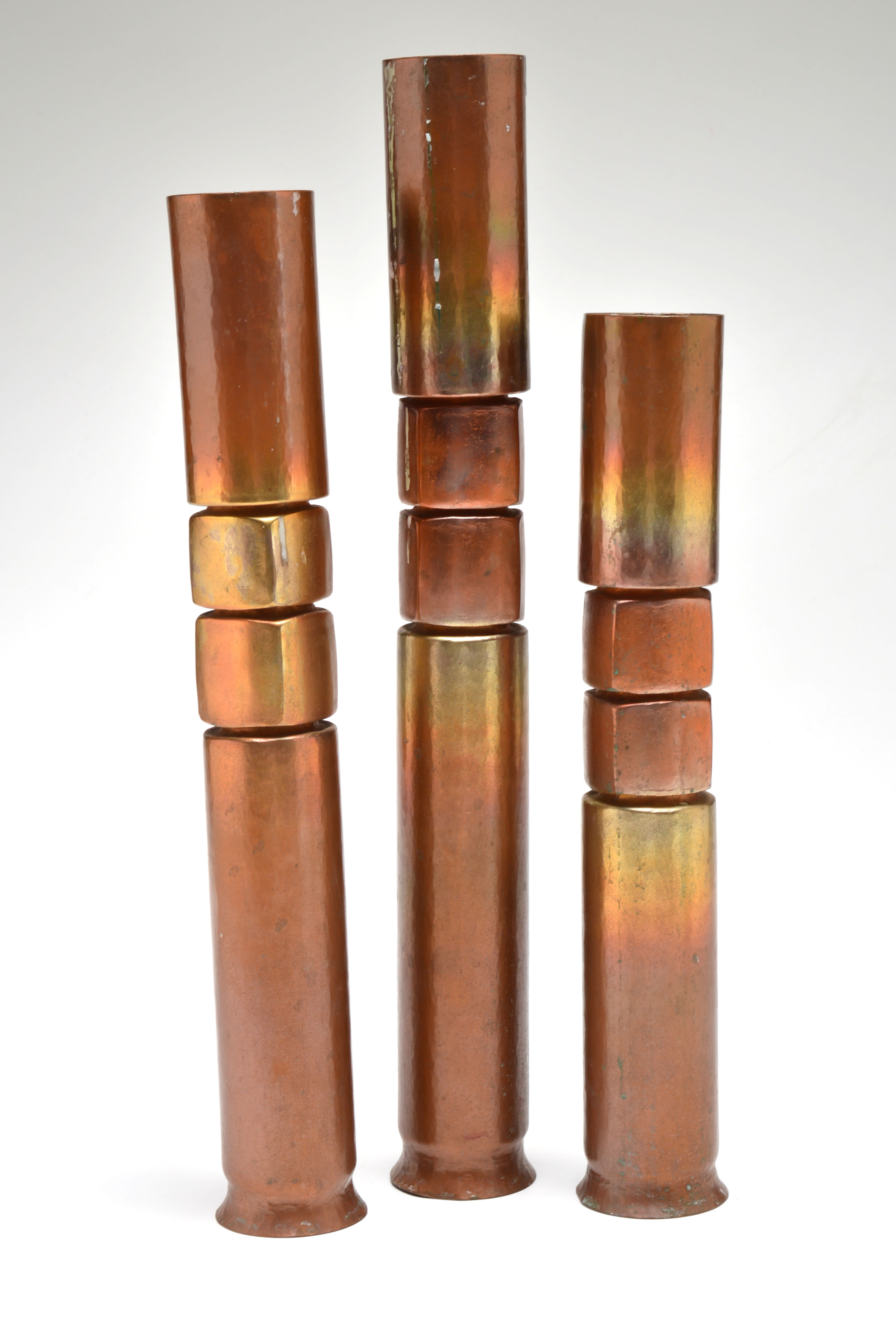 Trio of Copper Candleholders 