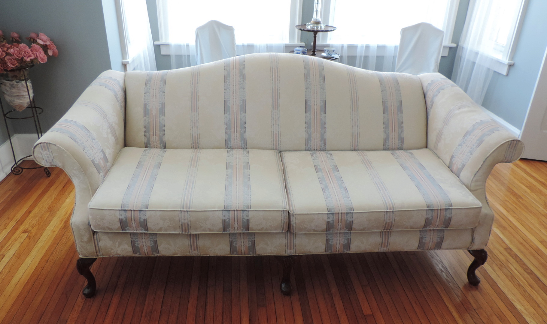 Camel Back Sofa with Rolled Arms