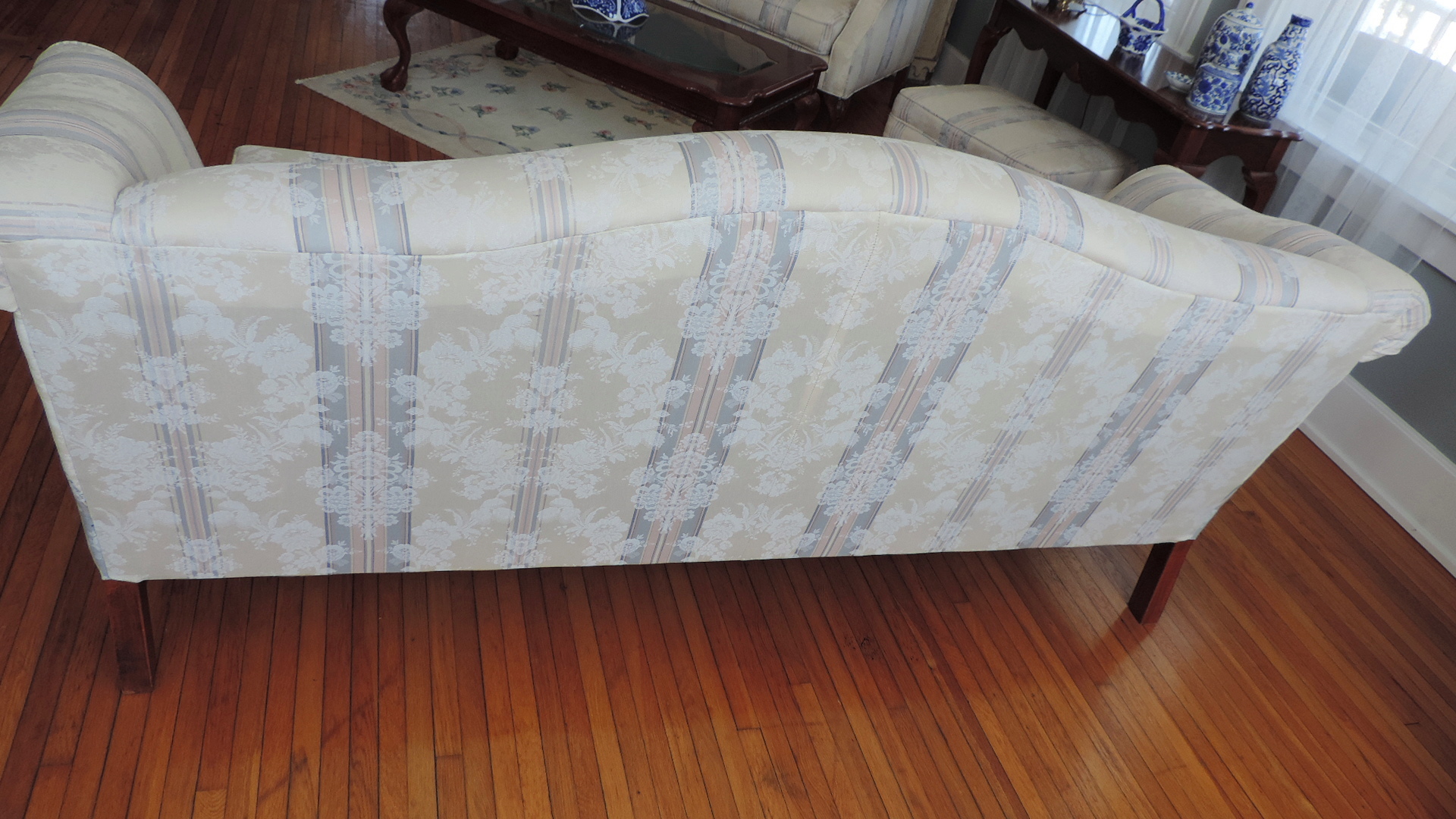 Camel Back Sofa with Rolled Arms