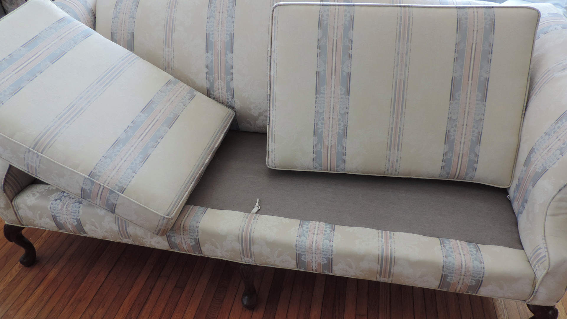 Camel Back Sofa with Rolled Arms