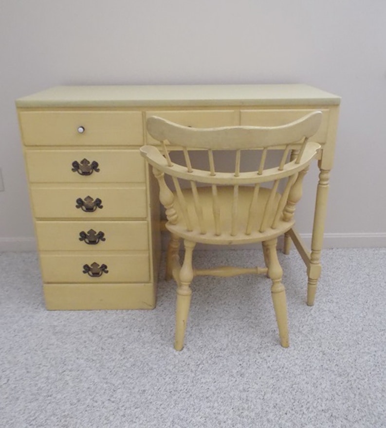 Ethan Allen Yellow Daffodil Heirloom Desk and Chair 