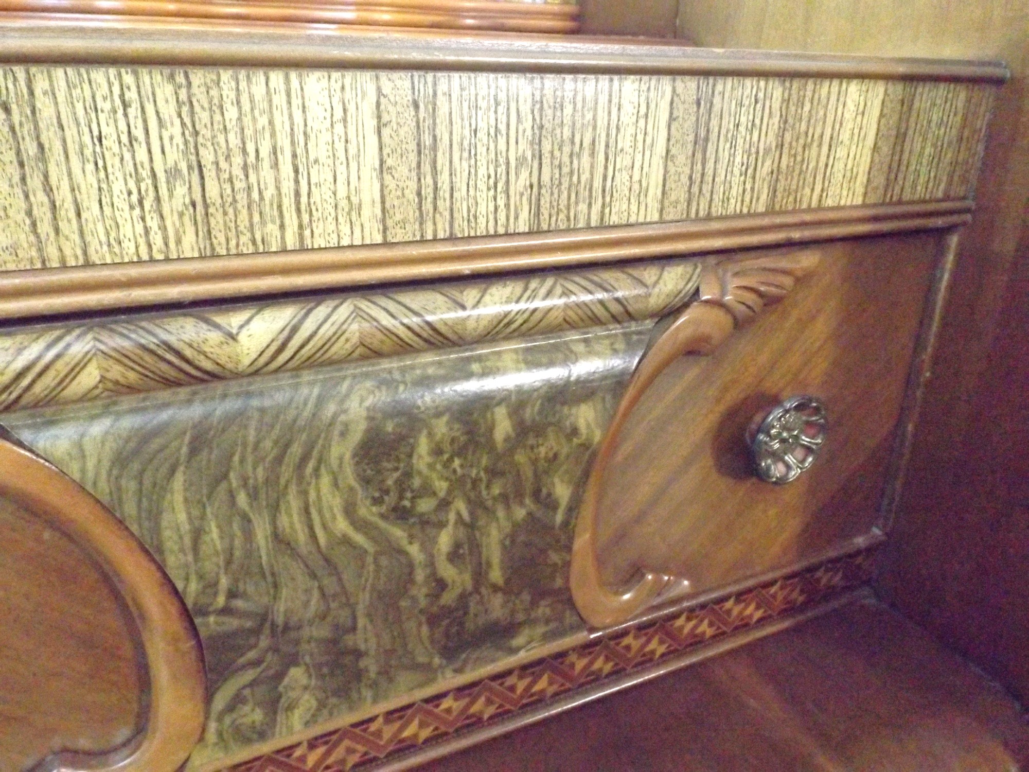 A Spectacular Art Deco Waterfall Vanity Dresser with Bench