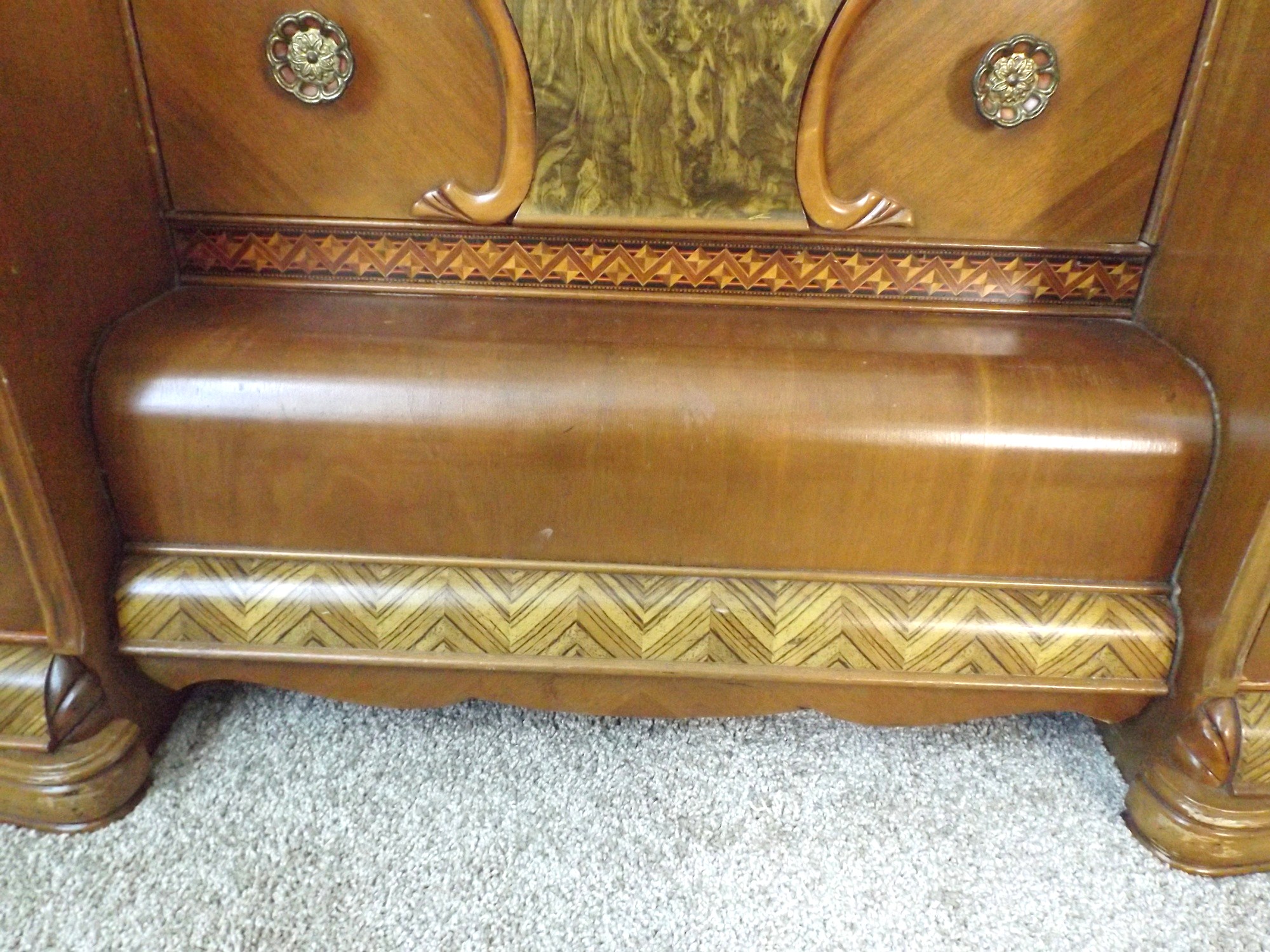 A Spectacular Art Deco Waterfall Vanity Dresser with Bench