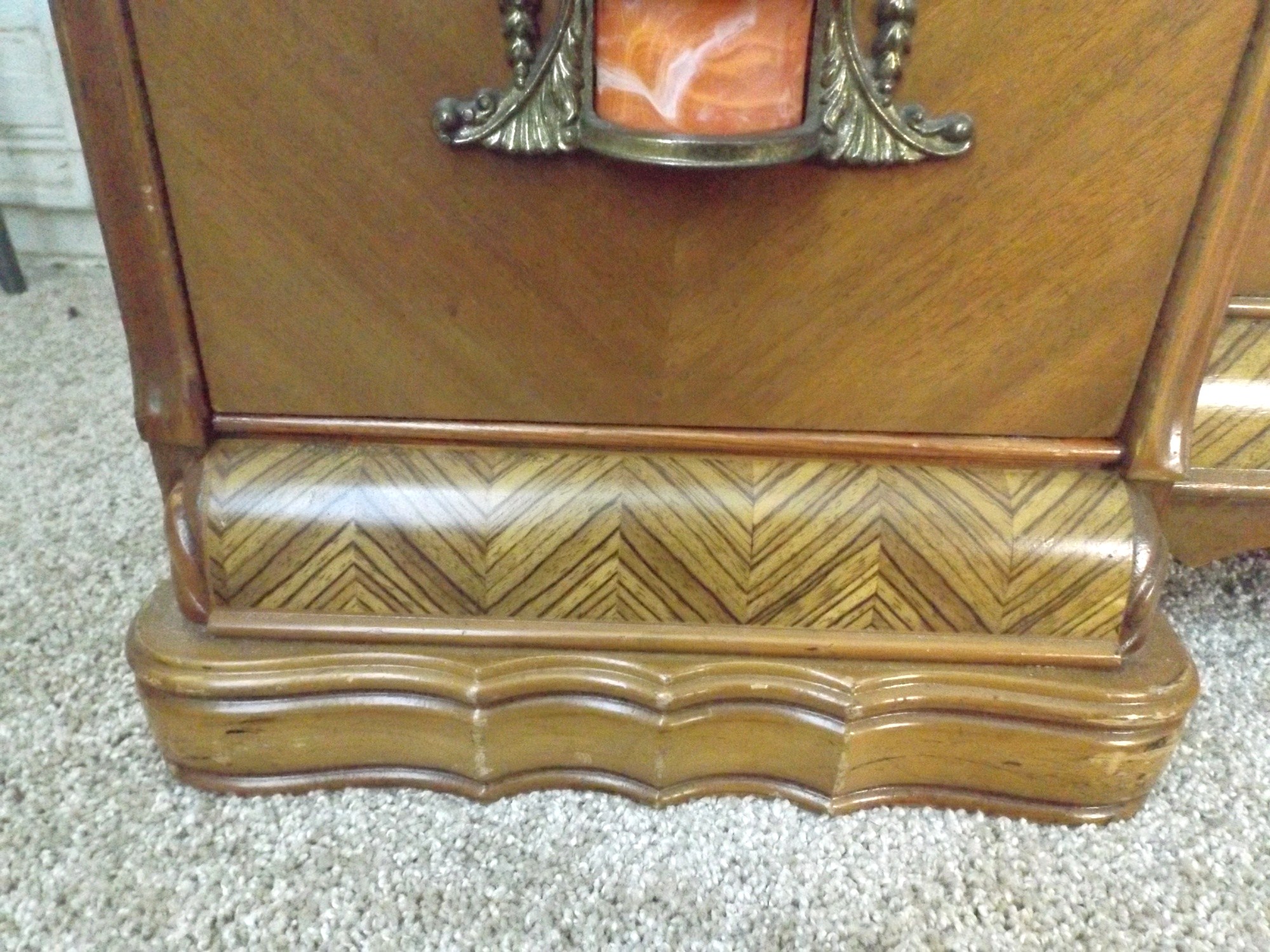 A Spectacular Art Deco Waterfall Vanity Dresser with Bench