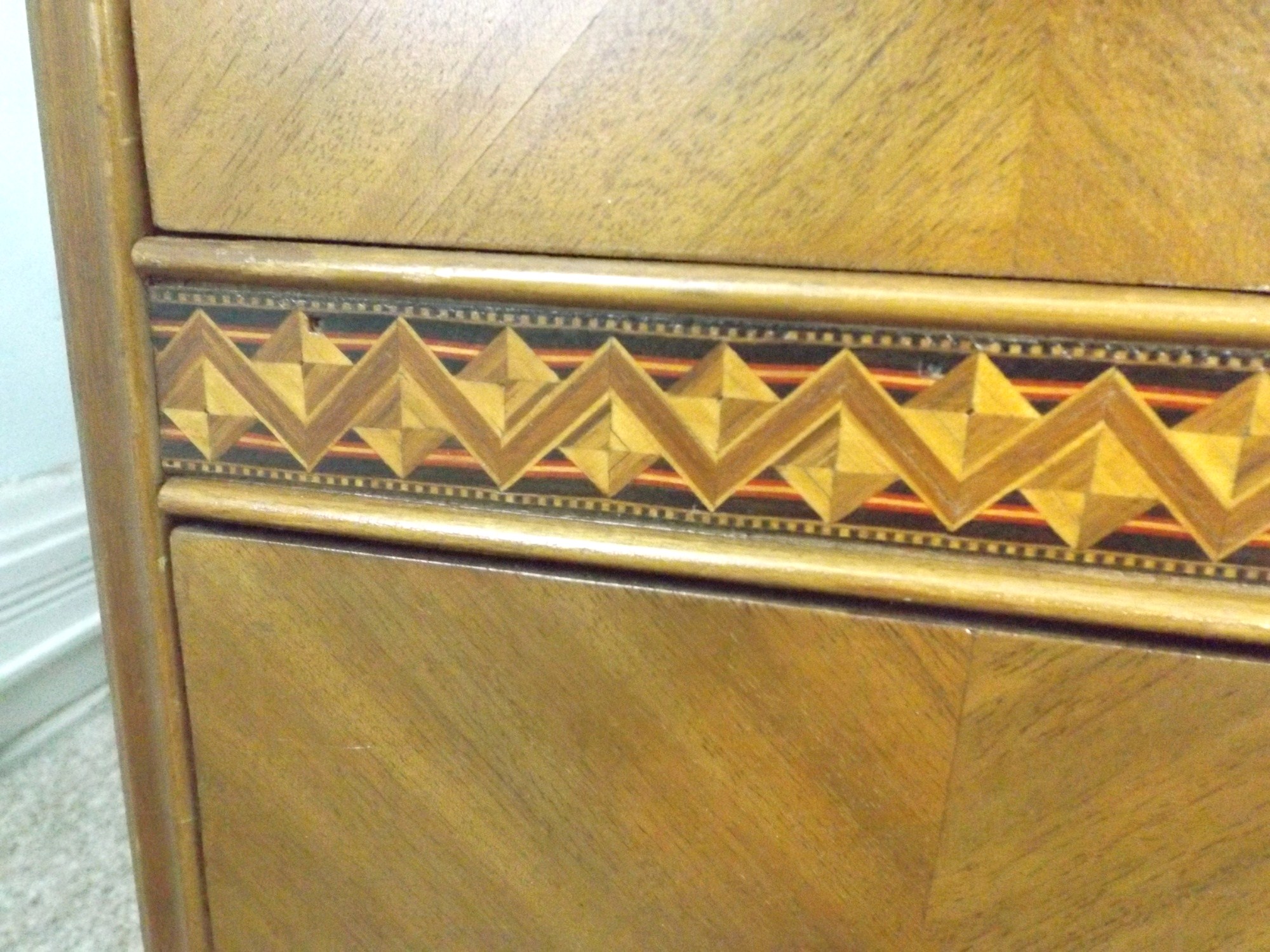 A Spectacular Art Deco Waterfall Vanity Dresser with Bench