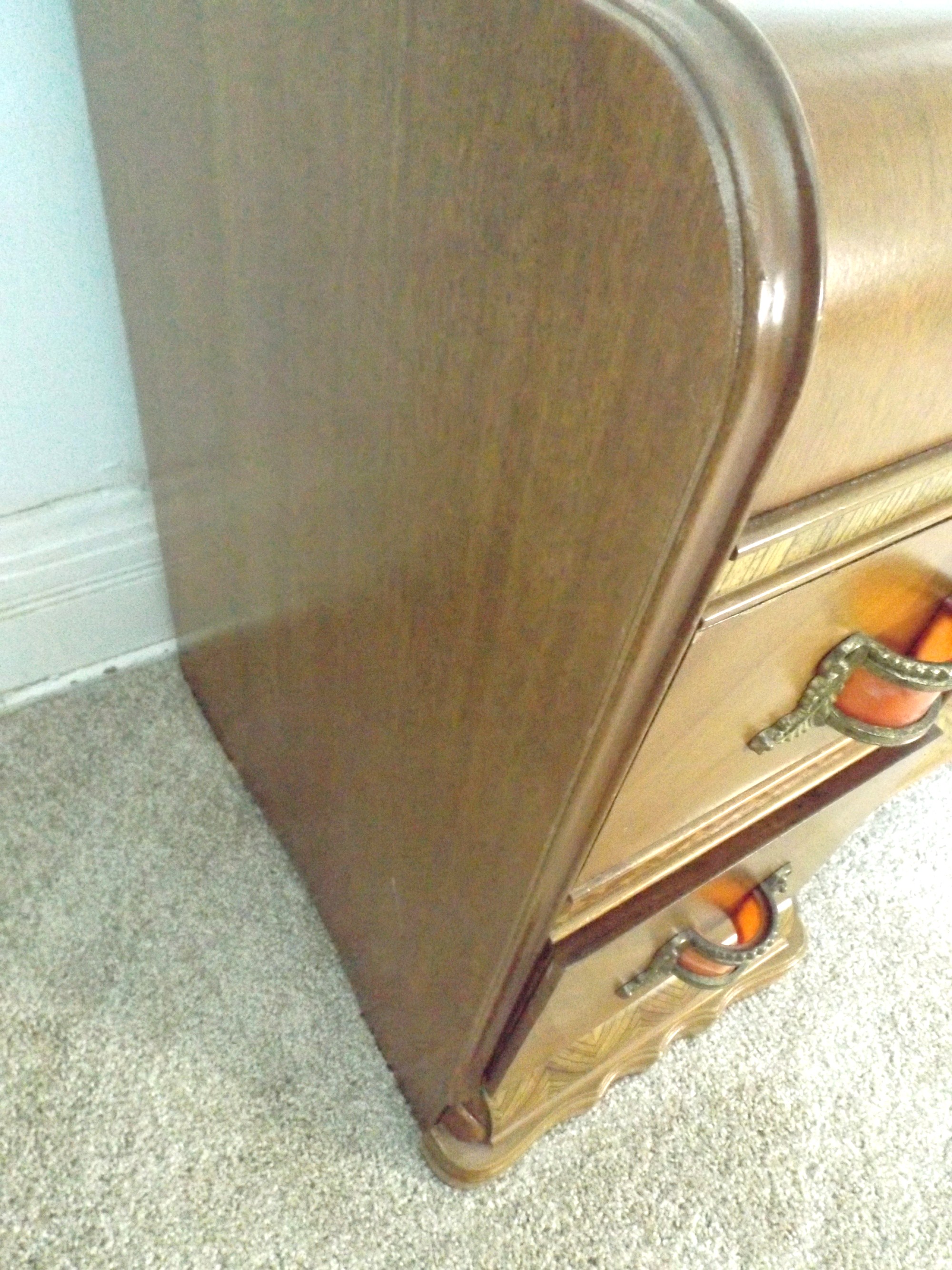 A Spectacular Art Deco Waterfall Vanity Dresser with Bench