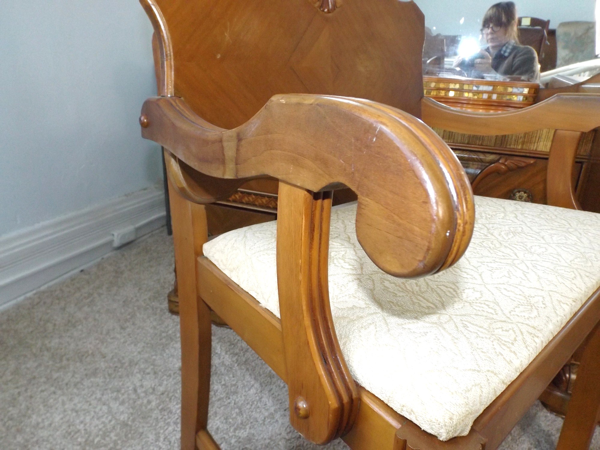 A Spectacular Art Deco Waterfall Vanity Dresser with Bench